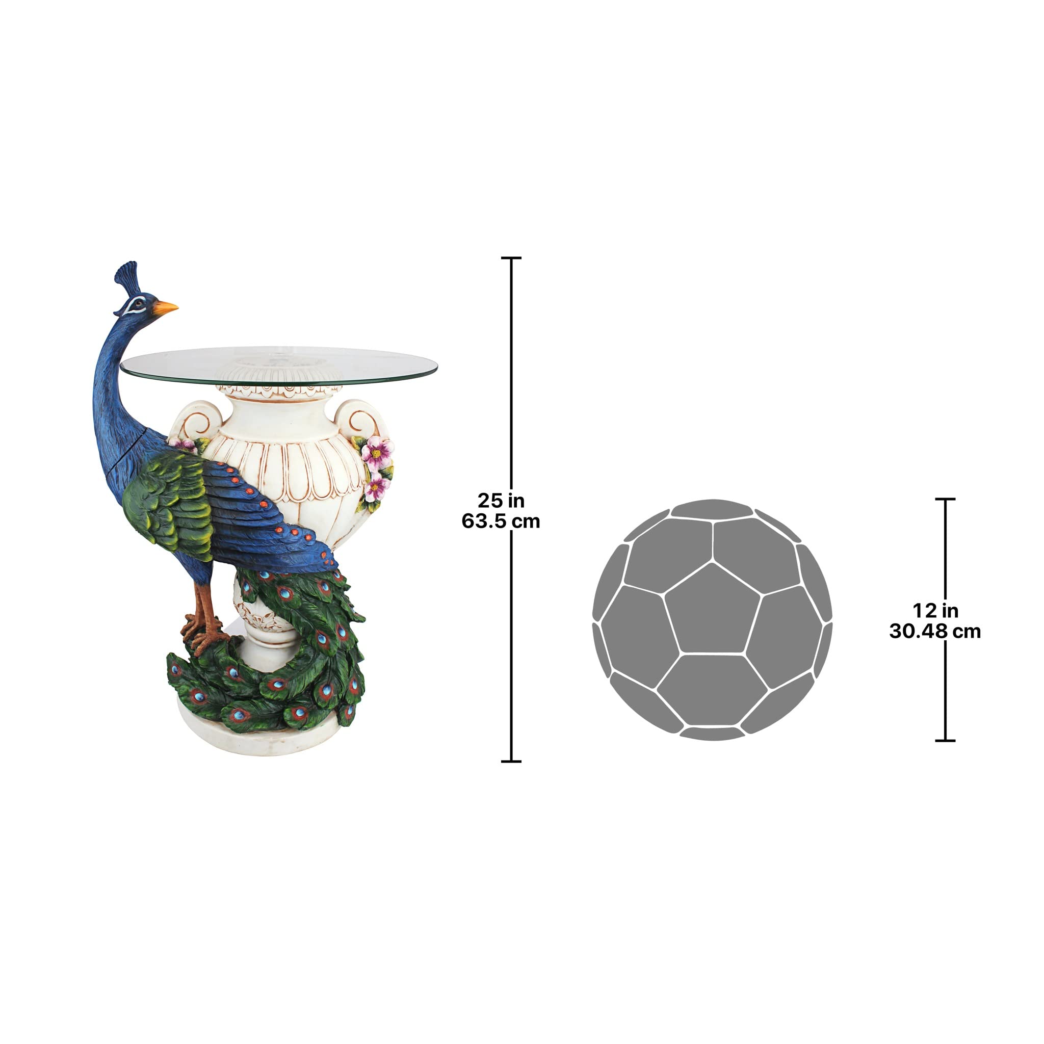 【Furniture】Staverden Castle Peacock Glass Topped Side Table, 25 Inch, Full Color
