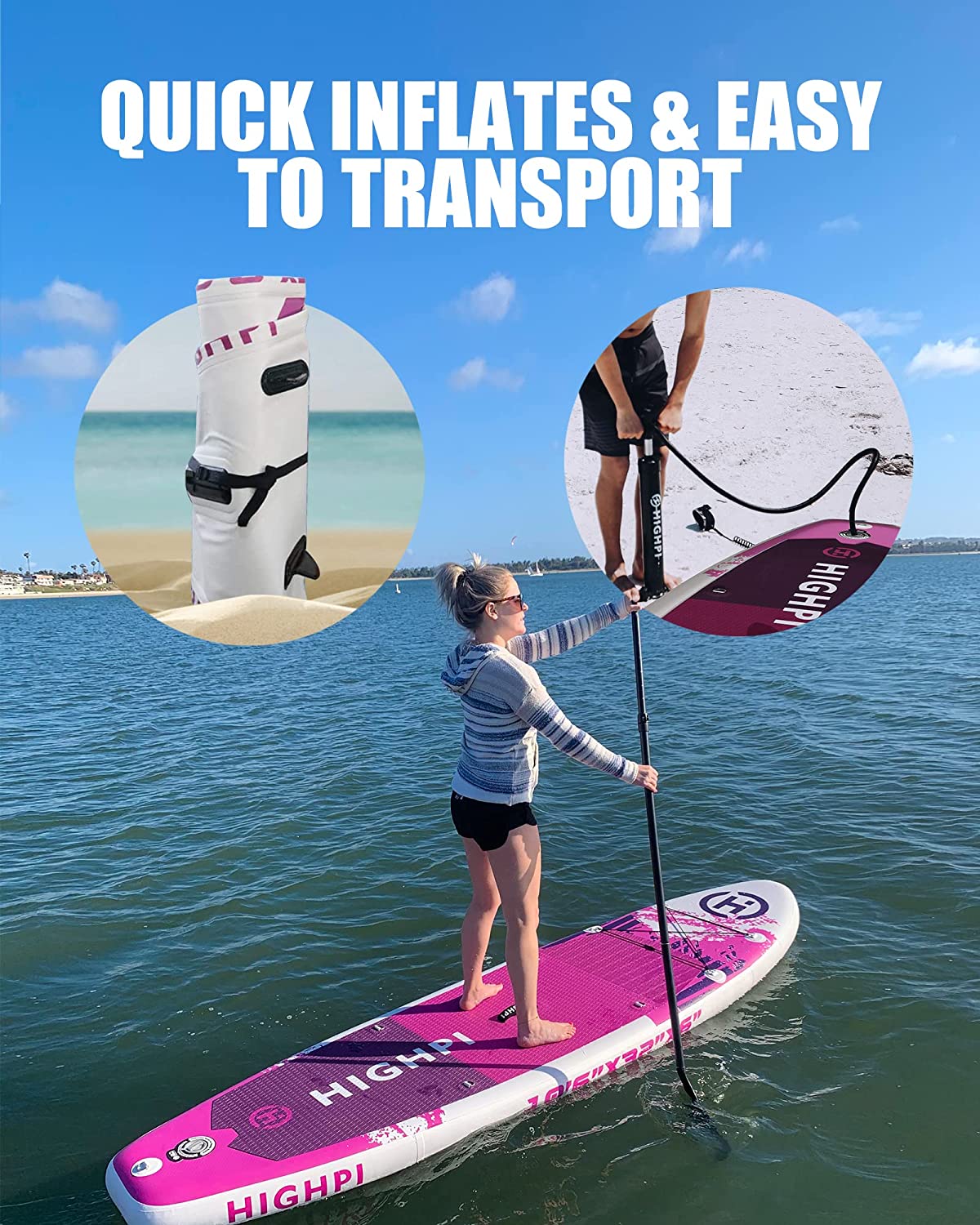 【Sports&Outdoors】Highpi Inflatable Stand Up Paddle Boards, 10’6”11′ Ultra-Light SUP for All Skill Levels