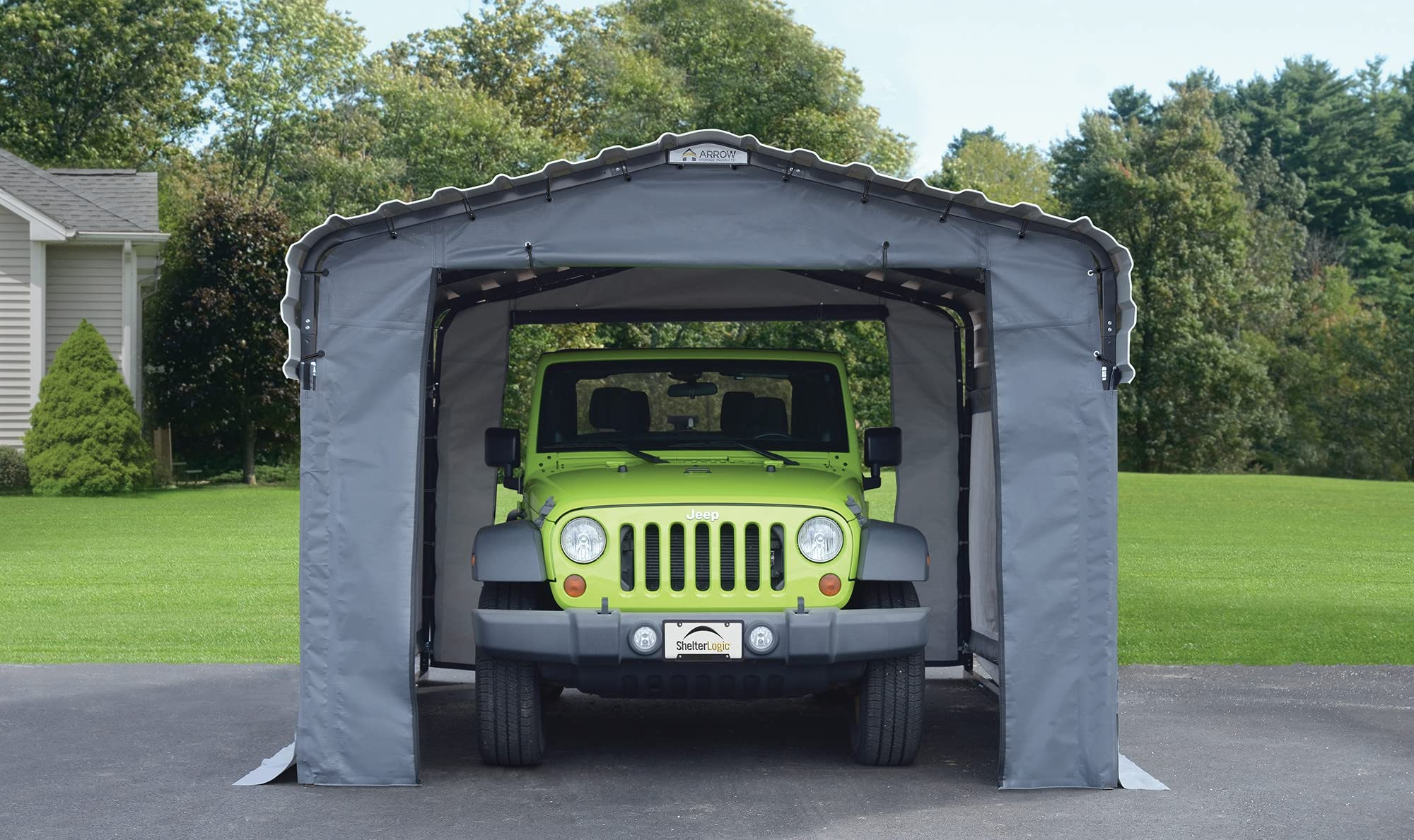 【Home&Garden】10' x 15' x 7' 29-Gauge Carport with Galvanized Steel Roof Panels & Enclosure Kit, Charcoal