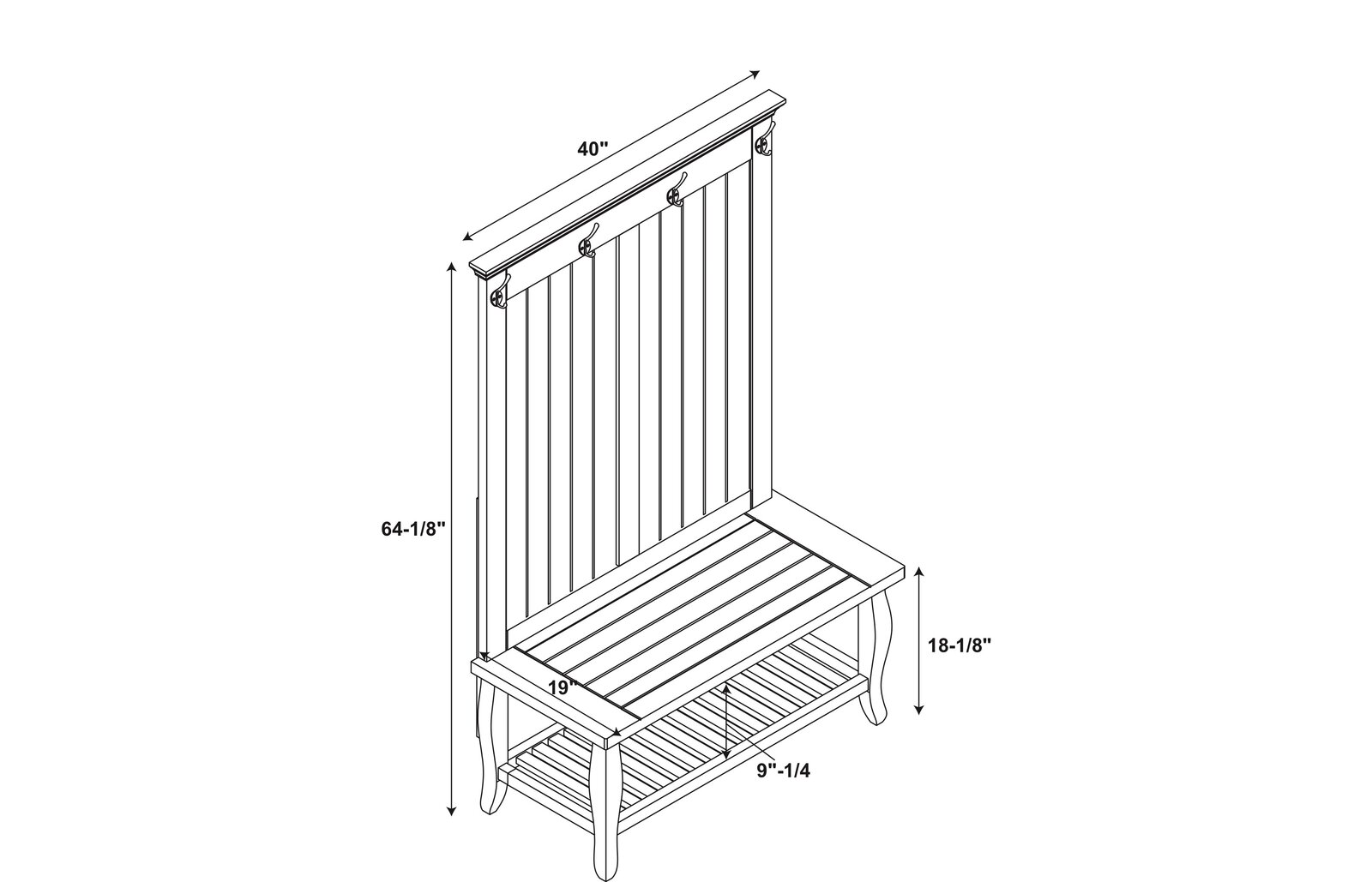 【Furniture】Bernnadette 40'' Wide Pine Solid Wood Hall Tree with Bench