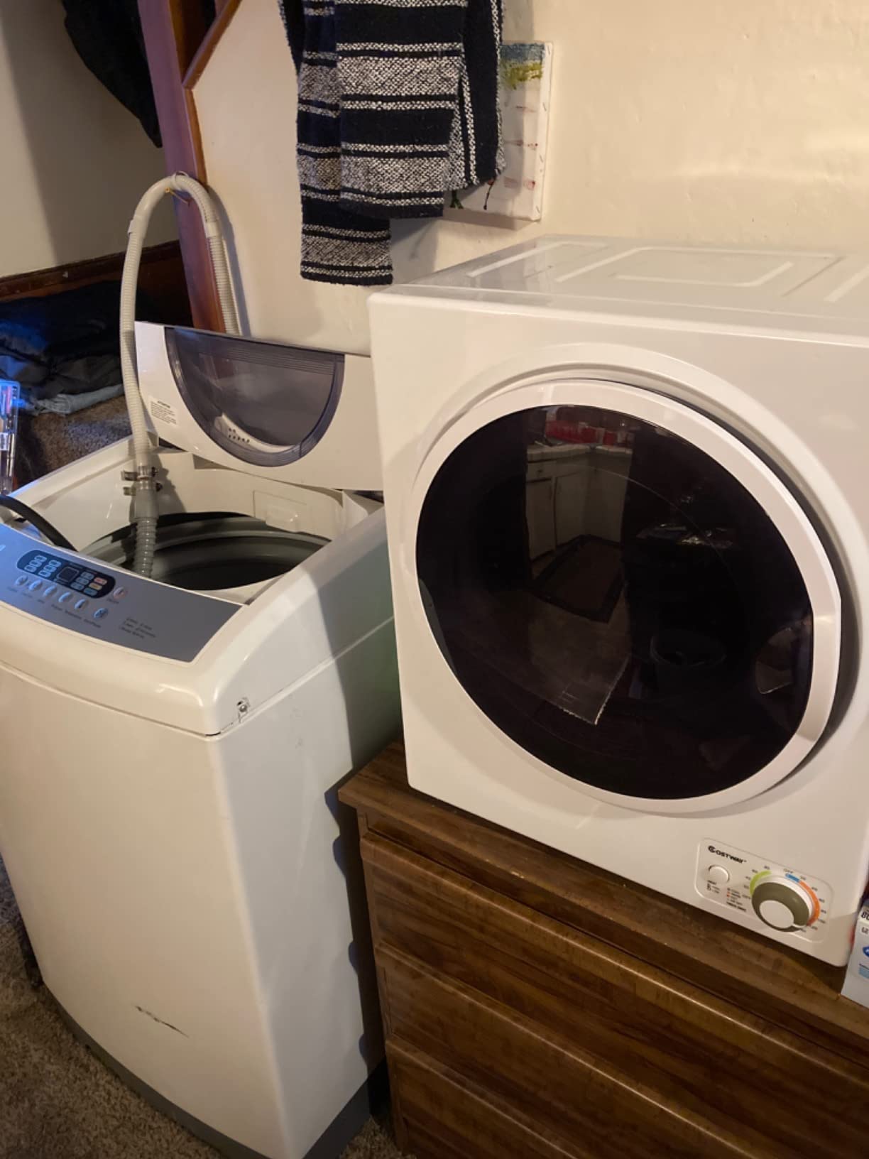 【Appliances】COSTWAY Compact Laundry Dryer, 110V Electric Portable Clothes Dryer with Stainless Steel Tub