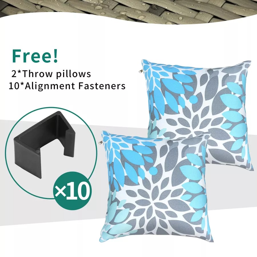 Patio Furniture Set, 7-Piece Outdoor Sectional with Waterproof Cover, All-Weather Wicker Patio Conversation Sets for Backyard (Grey with Grey Cushion)