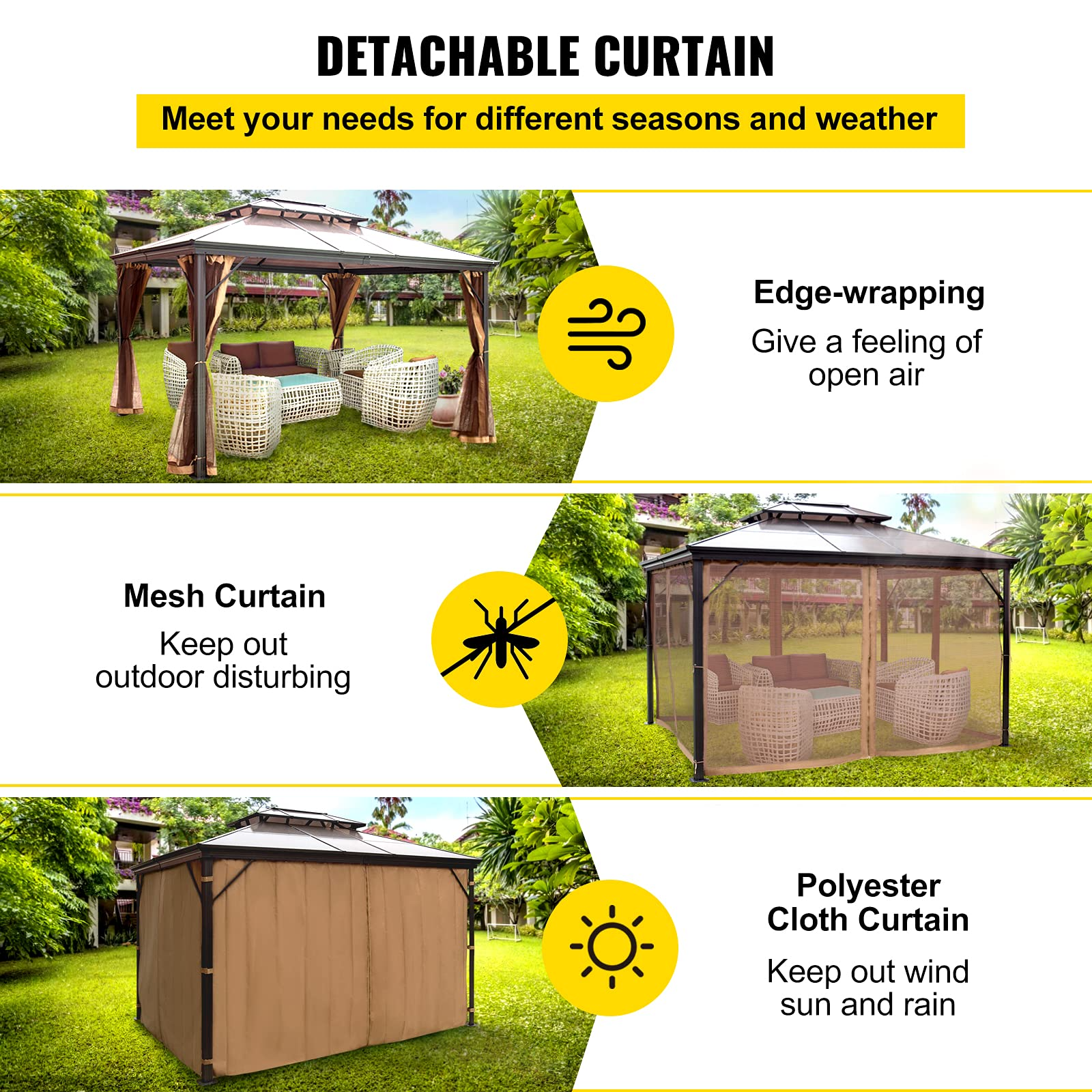 【Gazebo】Hard Top Gazebo 10' x 12' with Netting - Metal Gazebo