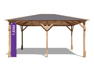 【Gazebo】Garden Bar Gazebo Heavy Duty Pressure Treated Shelter with Roof Shingles, Log Bar & 2 Side Panels