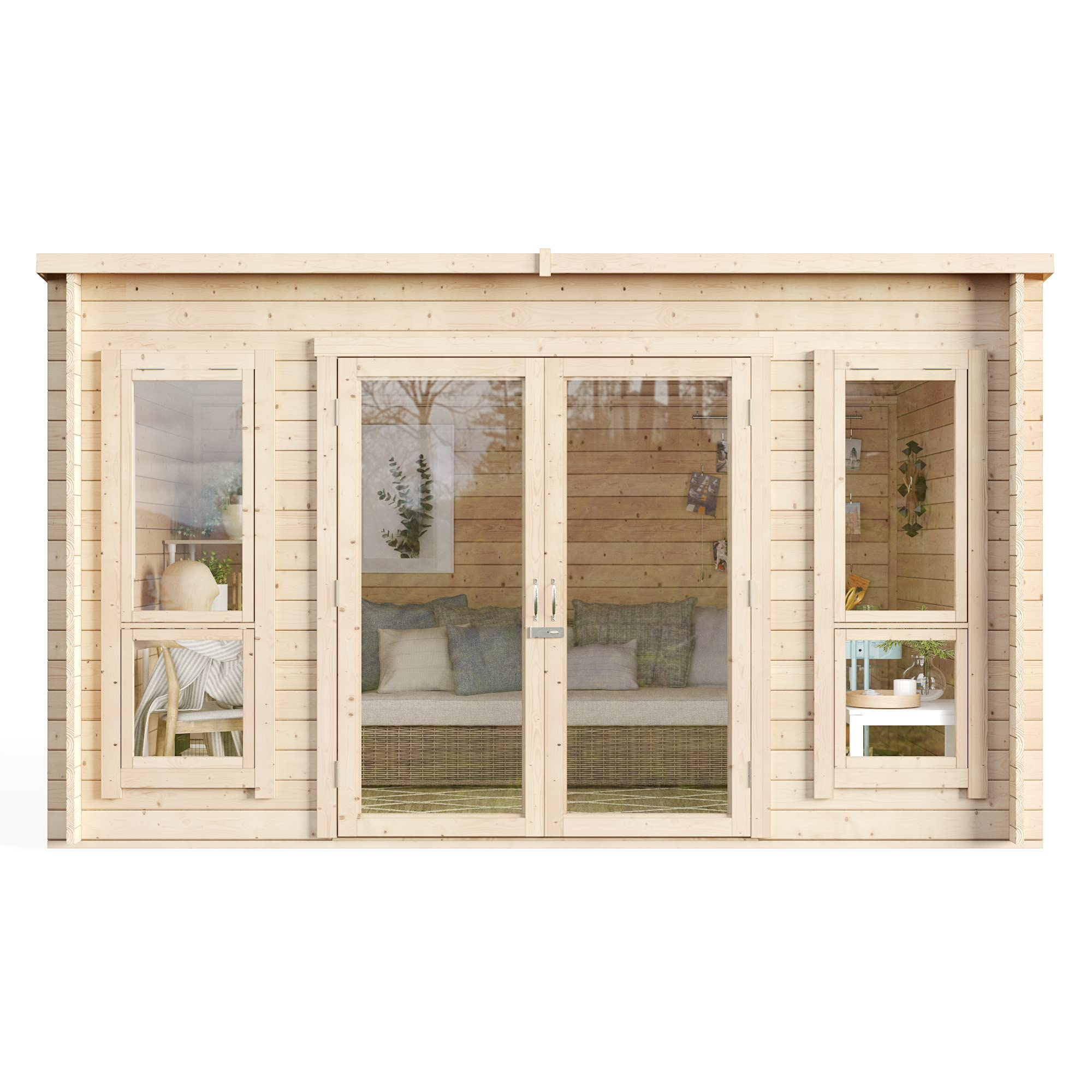 【Home&Garden】12x8 Log Cabin Summerhouse Garden Office Studio Modern Pent Carmen Outdoor Room