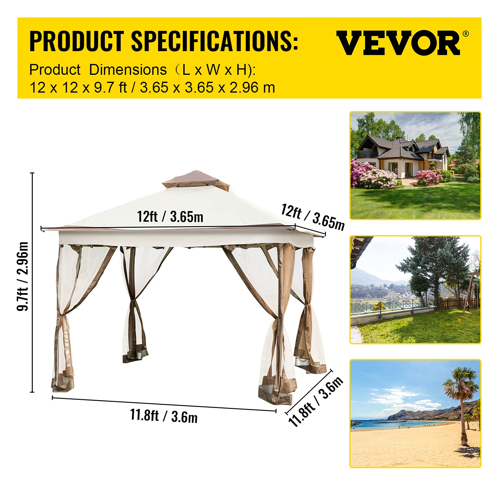 【Gazebo】Happybuy 12x12ft Outdoor Pop-Up Canopy Gazebo Starter Kit