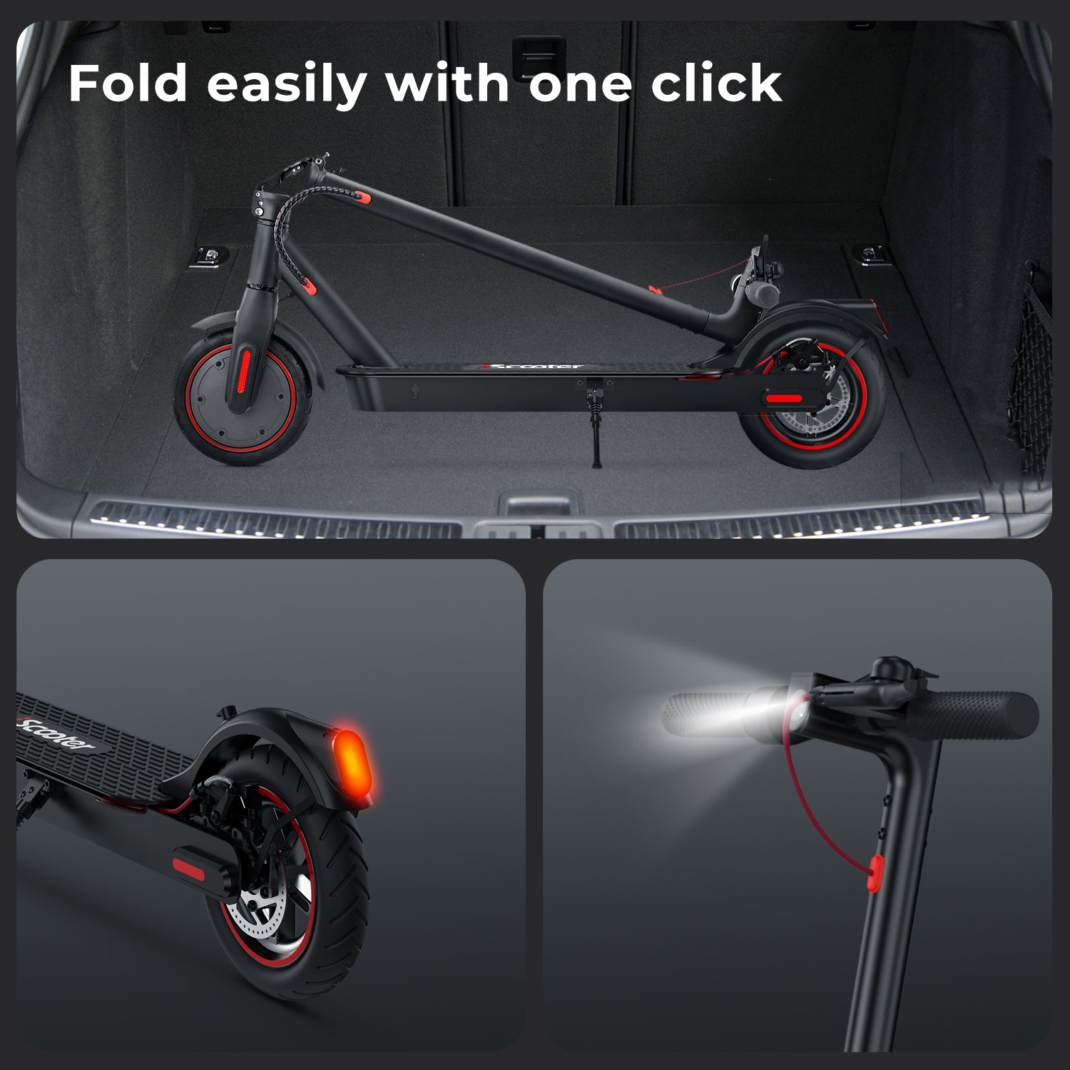 iScooter adult electric scooter, 40-45 km range, 3 speed modes, LCD display, dual brake system