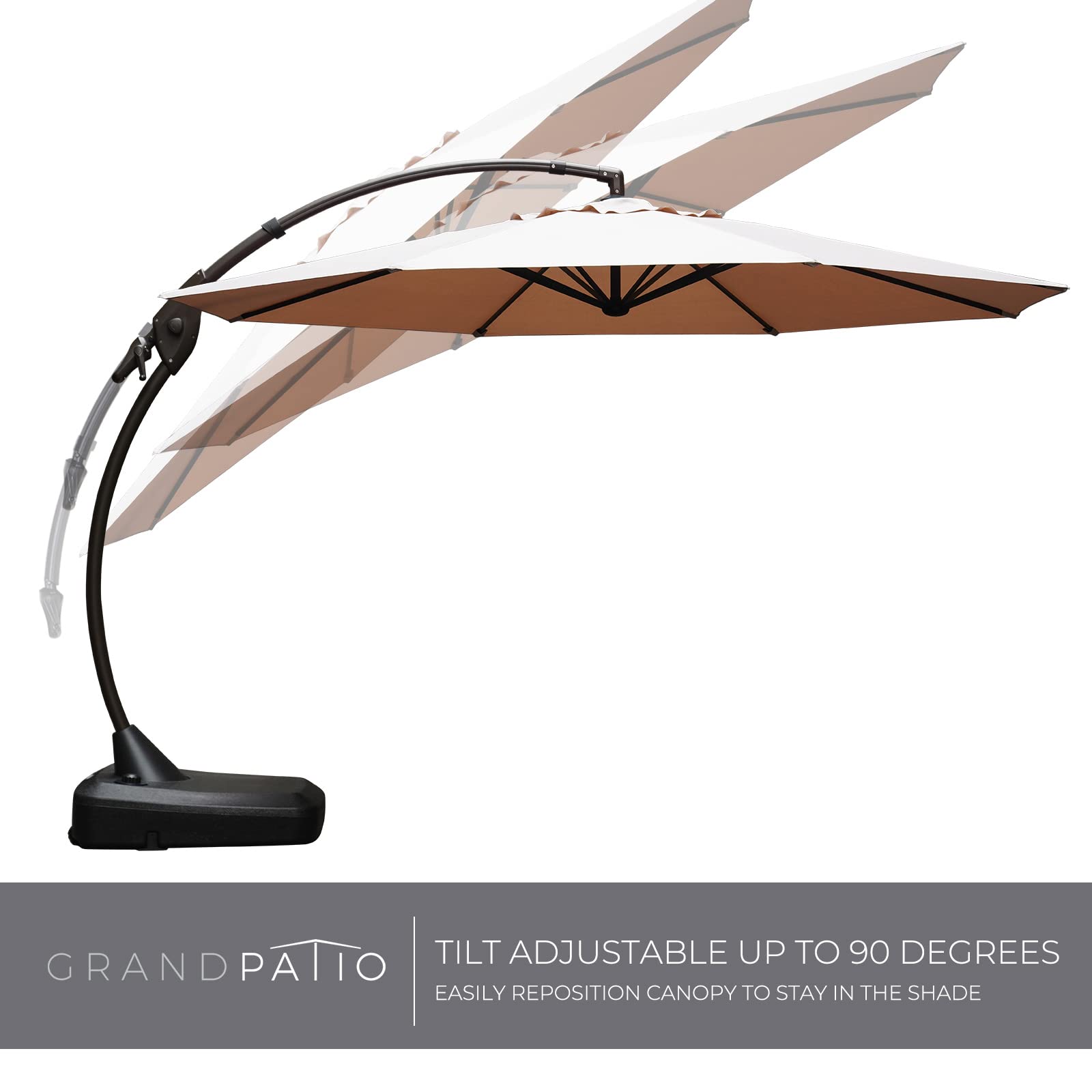 【Home&Garden】12 FT SUNBRELLA Deluxe NAPOLI Curvy Aluminum Offset Umbrella with Base (Canvas Flax)