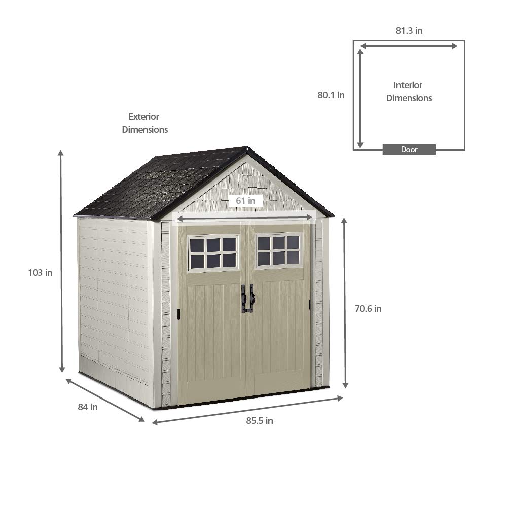Keter Oakland Resin Outdoor Storage Shed with Floor (7 x 7 ft), Weather Resistant, Beige/Brown, for Home/Backyard/Garden Tools/Lawn Mower/Bike Storage/Pool Supplies《NO8》