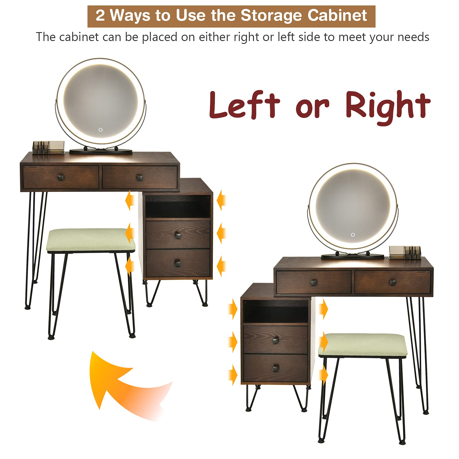 【Furniture】Vanity Set with 3 Colors Lighted Mirror