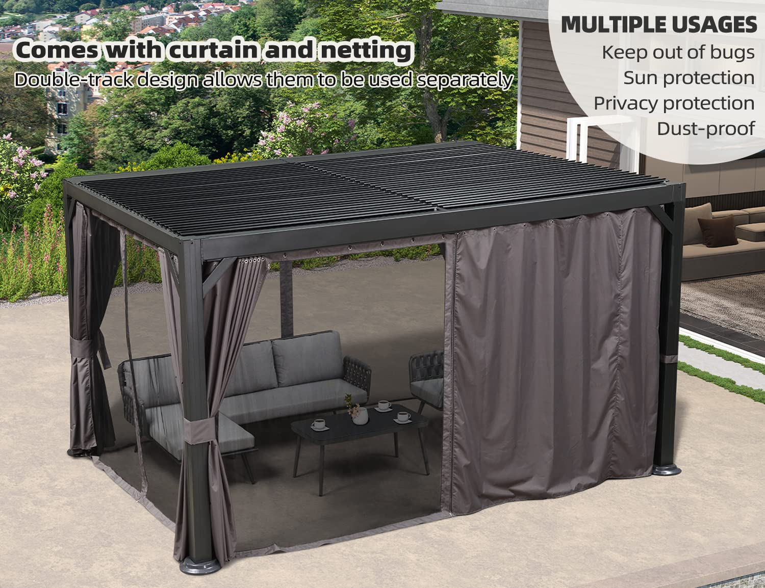 【Home&Garden】Outdoor Louvered Pergola 10'x13' Adjustable Metal Roof Hardtop Gazebo