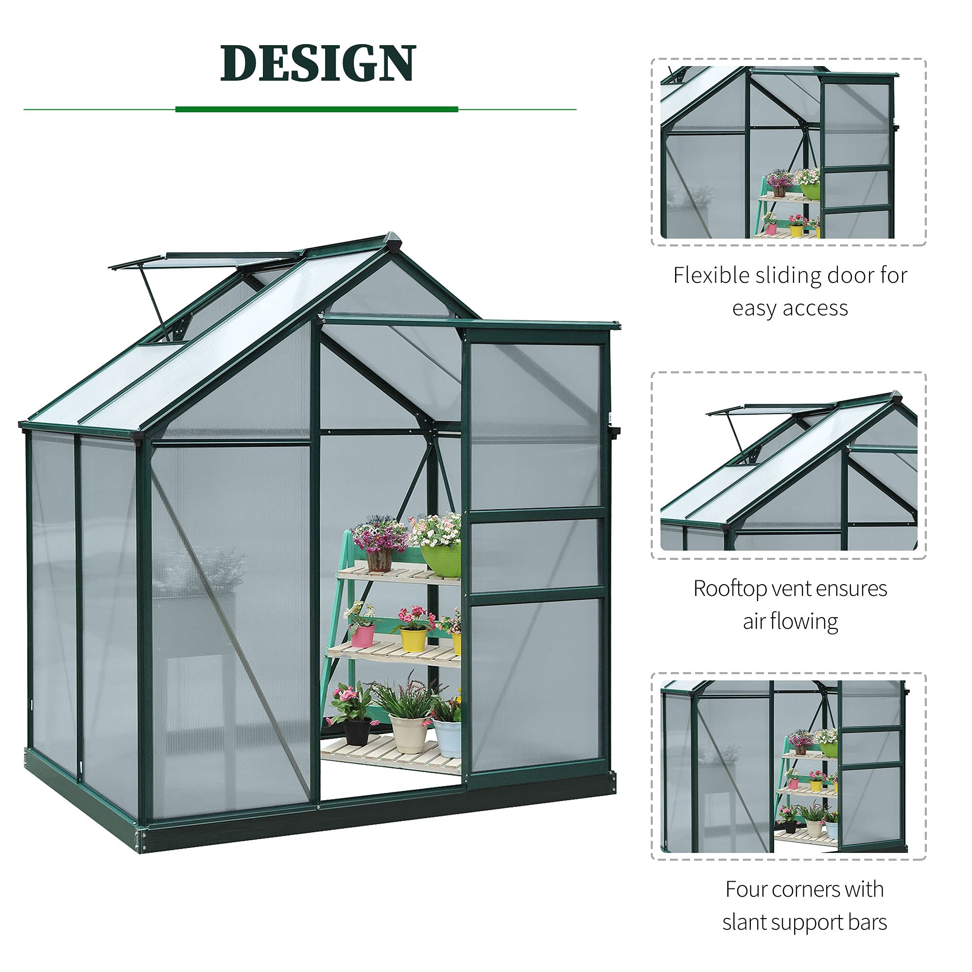 【Home&Garden】6'x4'x7' Polycarbonate Greenhouse Walk-in Plant Greenhouse for Backyard/Outdoor