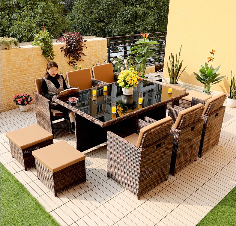 Outdoor 11 Piece Rattan Garden Furniture Patio Dining Table Set