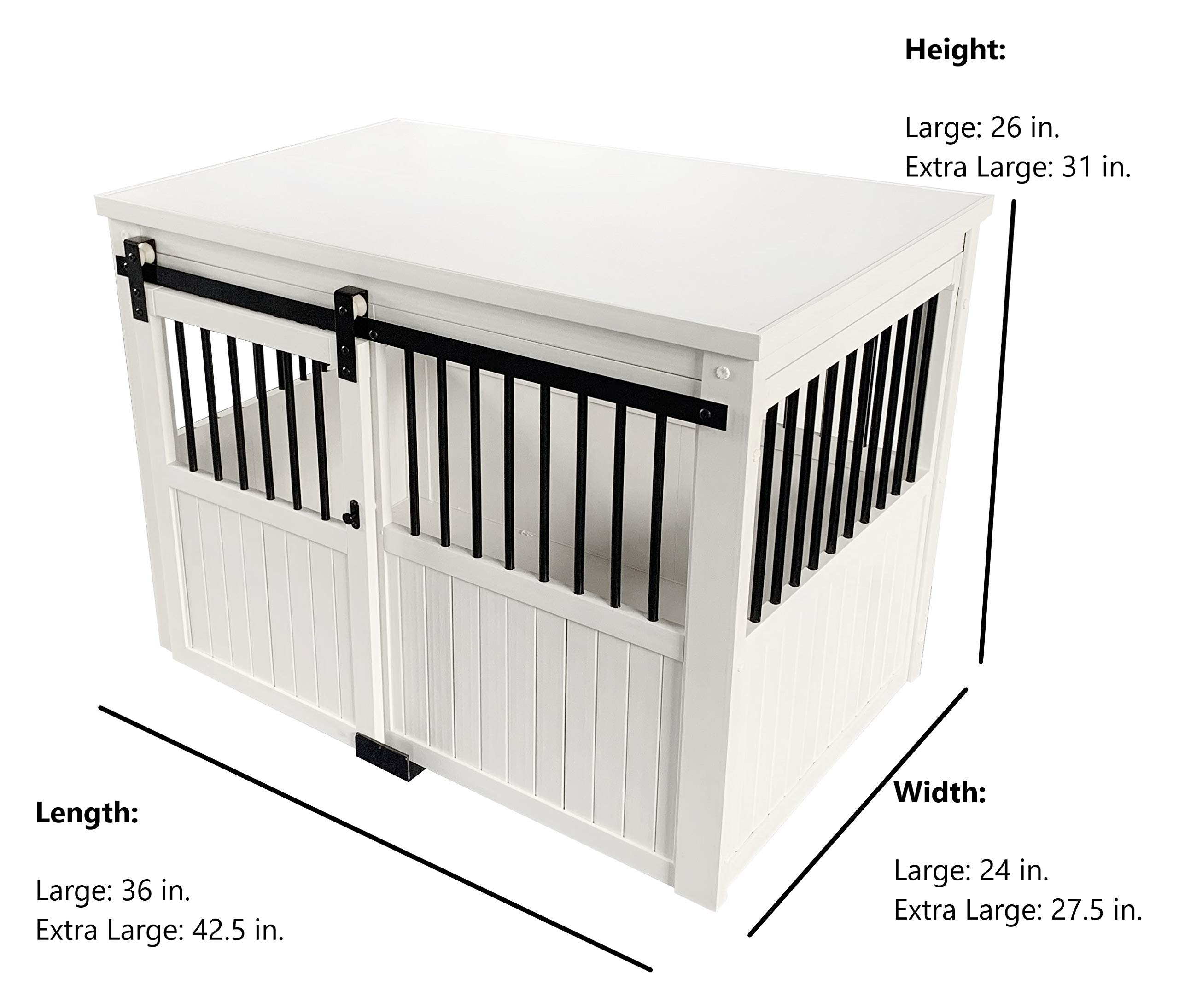 【pet】Homestead Sliding Barn Door Furniture Style Dog Crate - Antique White, Extra Large