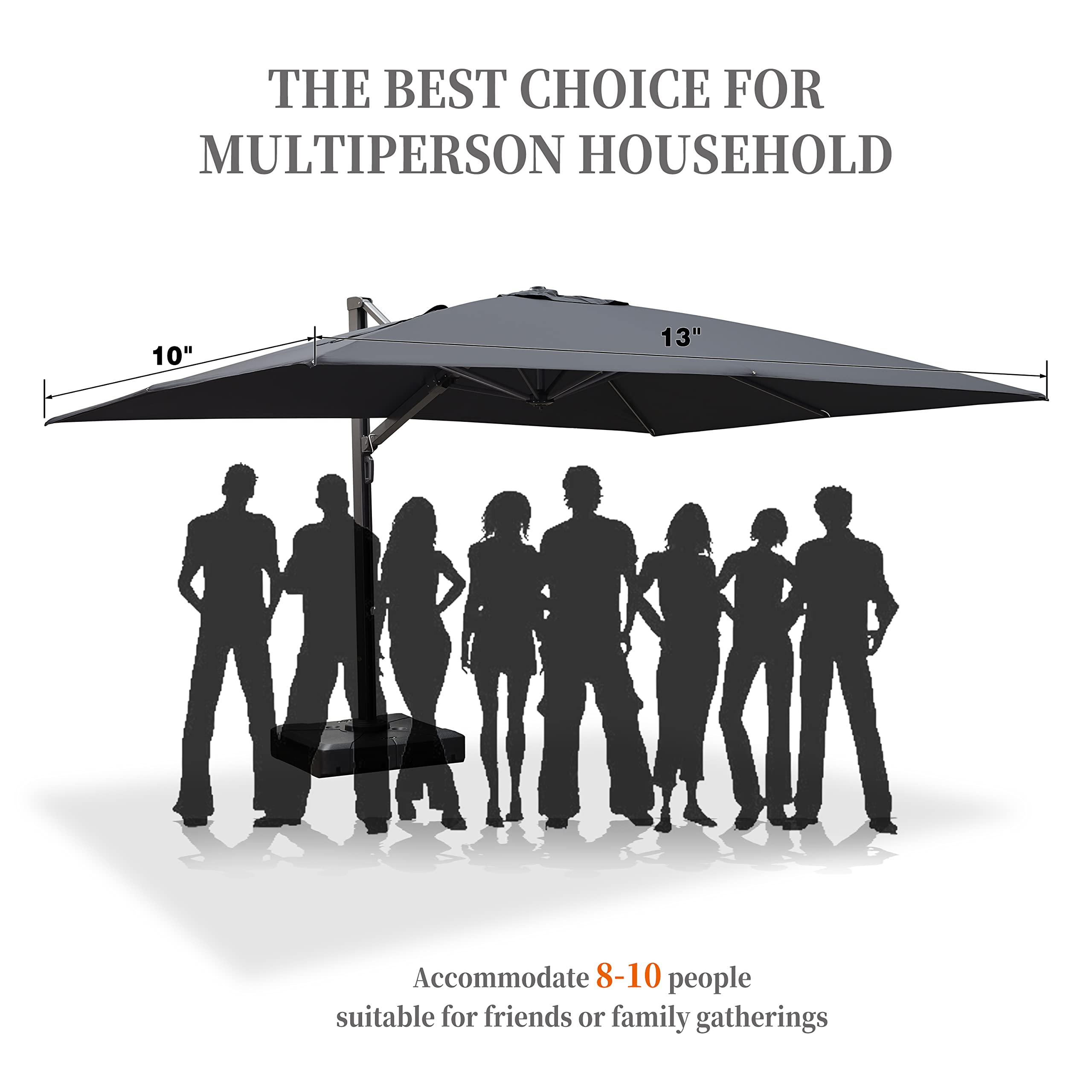 【Home&Garden】10' X 13' Rectangle Patio Umbrella Large Outdoor Aluminum Umbrella Offset Umbrella