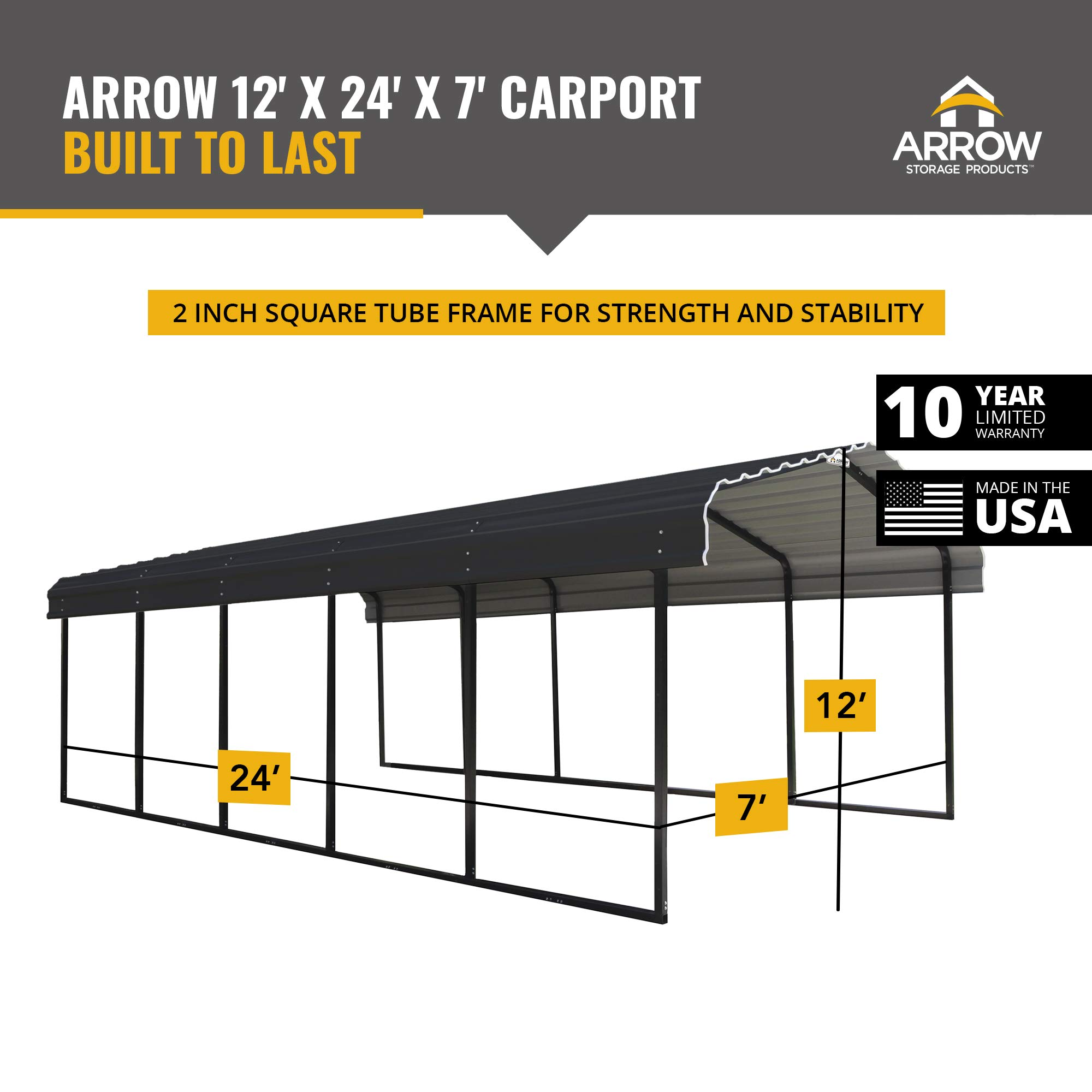 【Home&Garden】Heavy Duty Galvanized Steel Metal Multi-Use Shelter, Shade, Carport, 12' x 24' x 7'