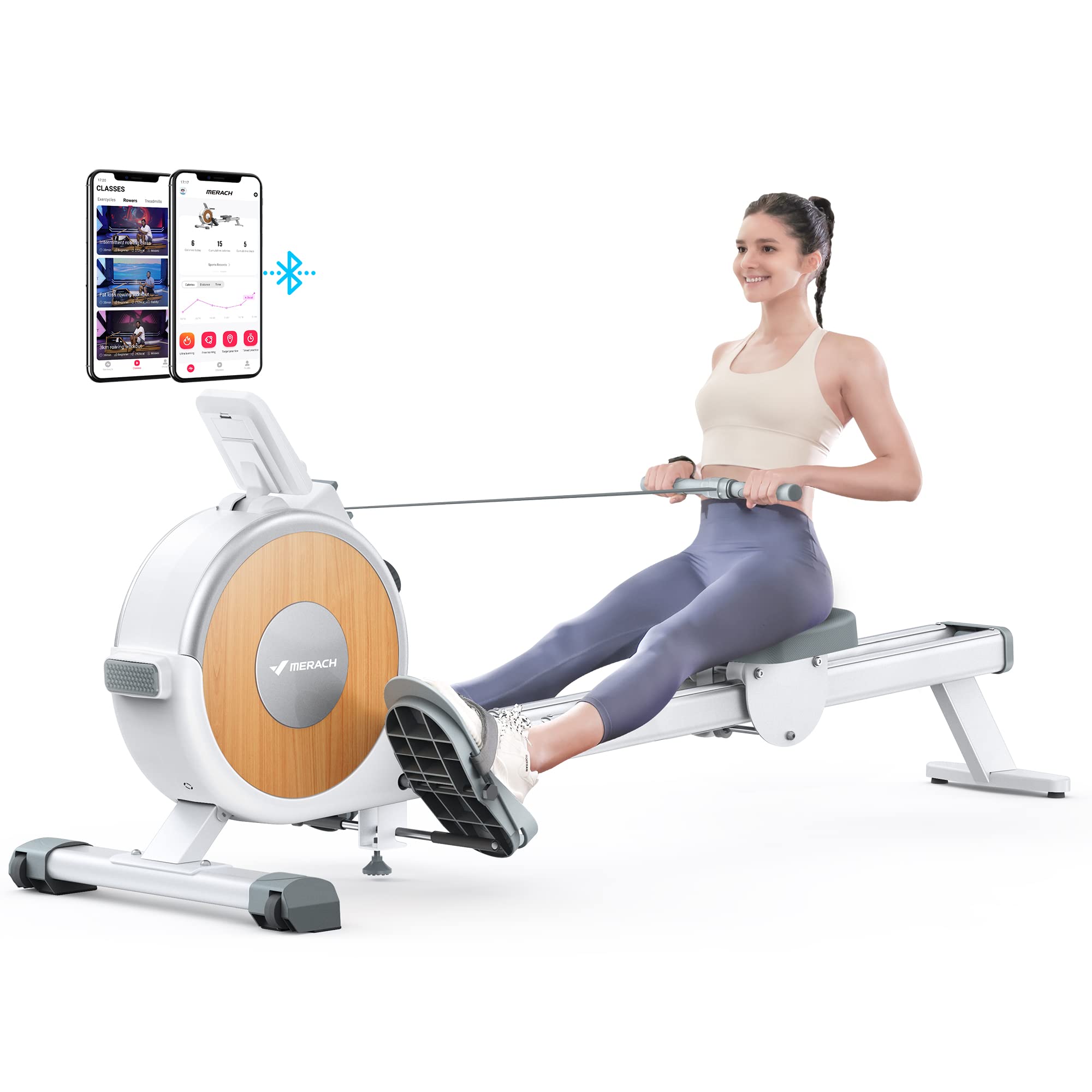 【Sports&Outdoors】Rowing Machine, MERACH Bluetooth Magnetic Rower Machine with Dual Slide Rail