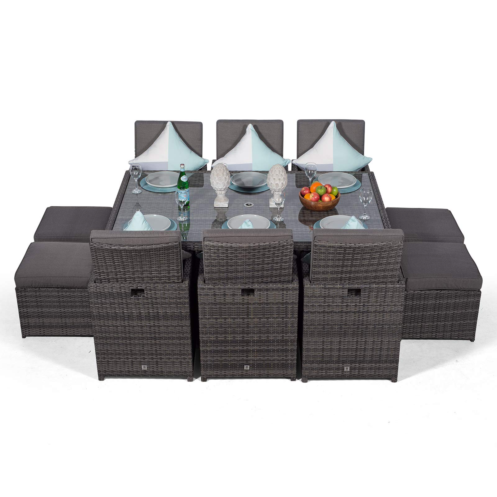 【Home&Garden】Cube Rattan Garden Furniture Set Chairs Sofa Stool Table Patio 6 Seater Set