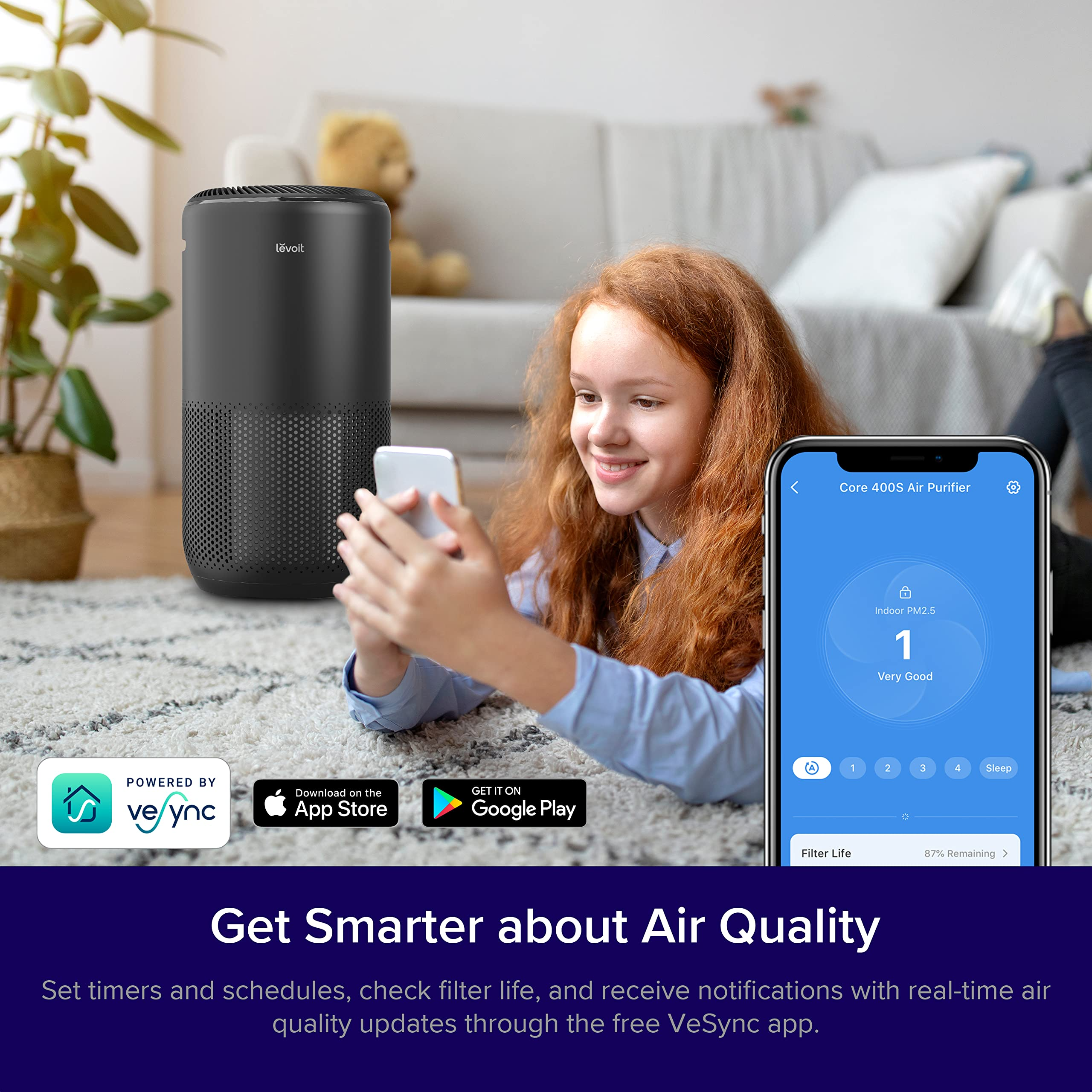 LEVOIT Air Purifiers, Smart WiFi & PM2.5 Monitor H13 True HEPA Filter Removes Up to 99.97% of Particles