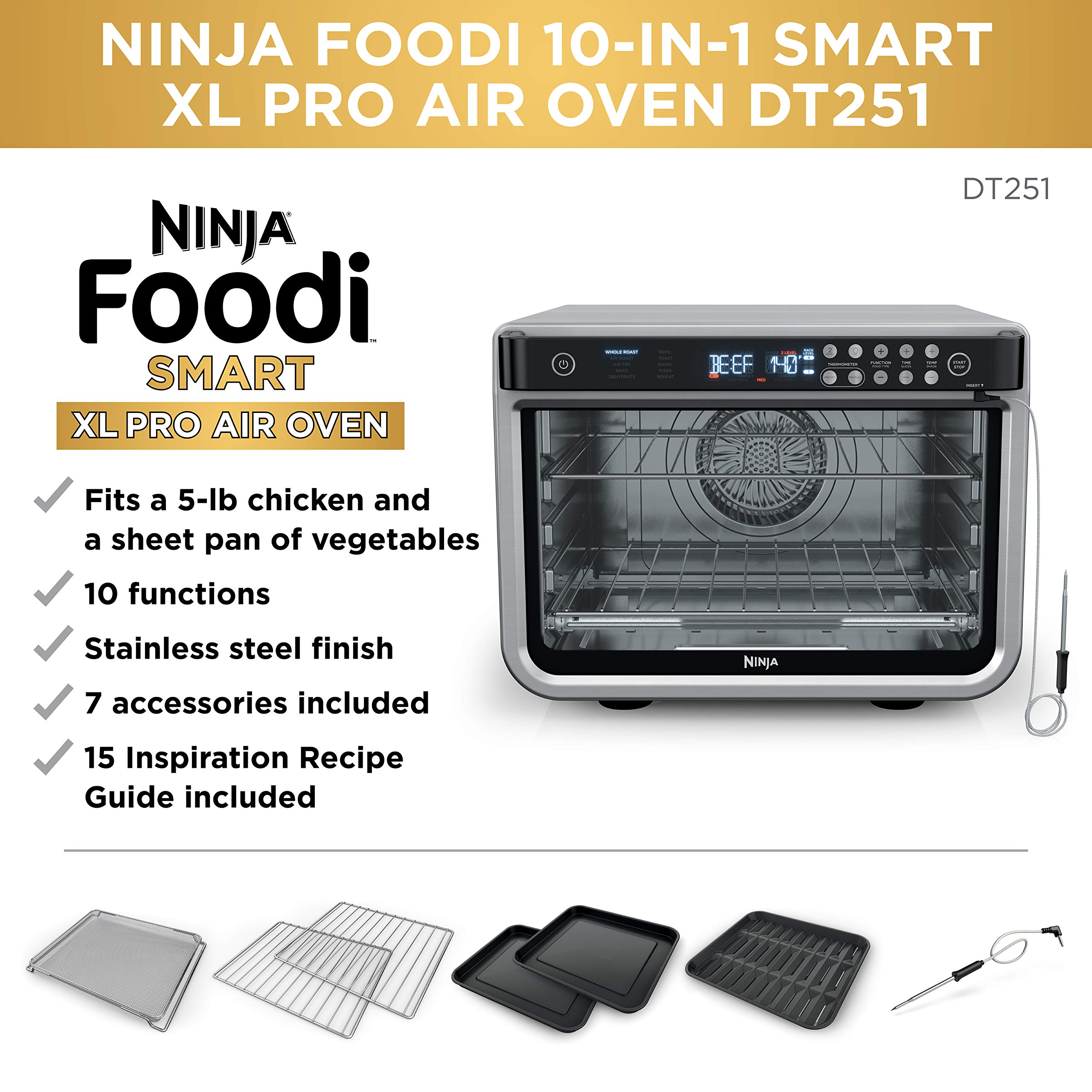 【Appliances】Ninja DT251 Foodi 10-in-1 Smart XL Air Fry Oven, Bake, Broil, Toast, Air Fry, Roast, Digital Toaster