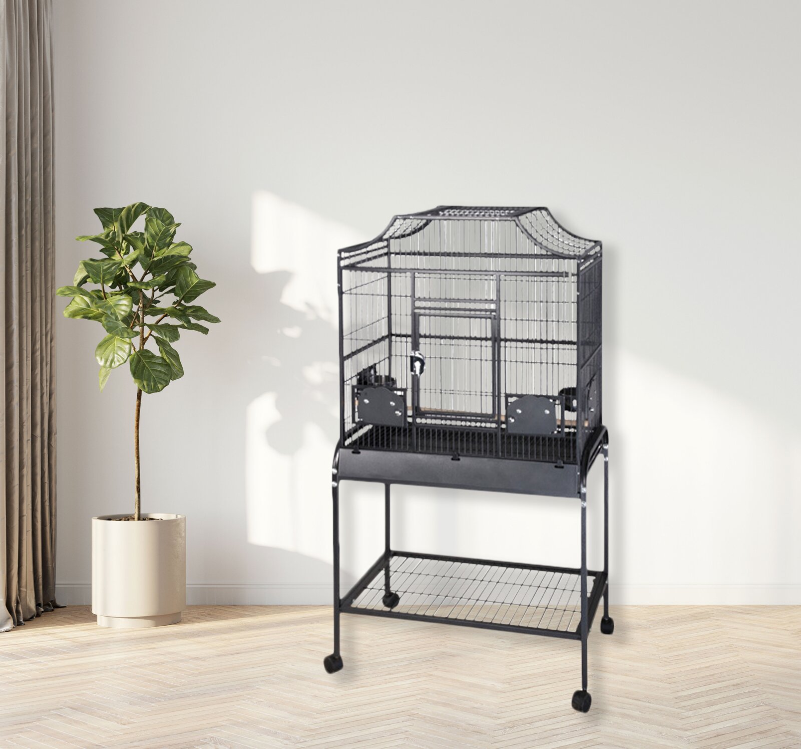 【Pet】Elinor 55'' Iron Victorian Top Floor Bird Cage with Wheels