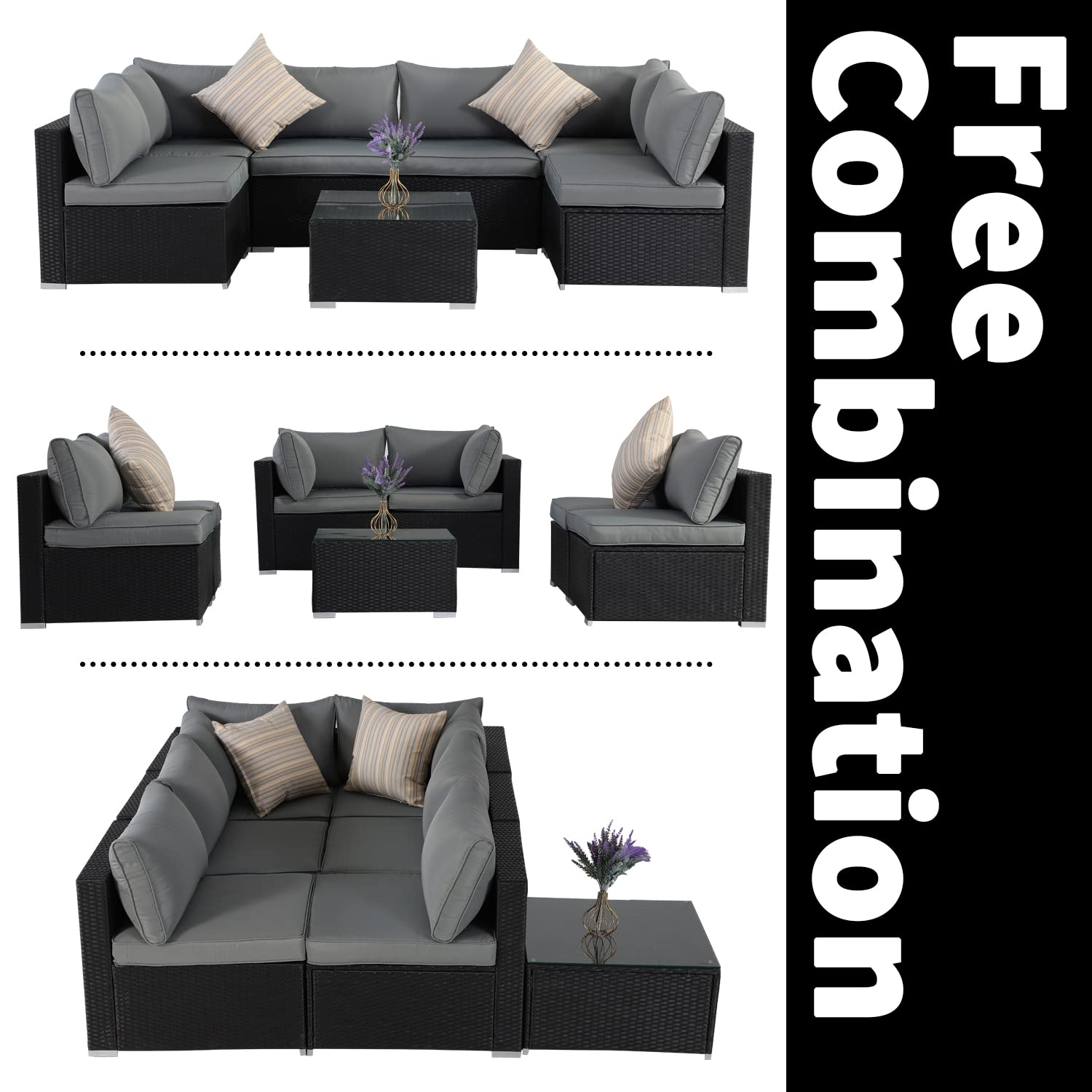 Outdoor Patio Furniture Set, 7 Pcs Patio Conversation Set Sectional Rattan Sofa Set