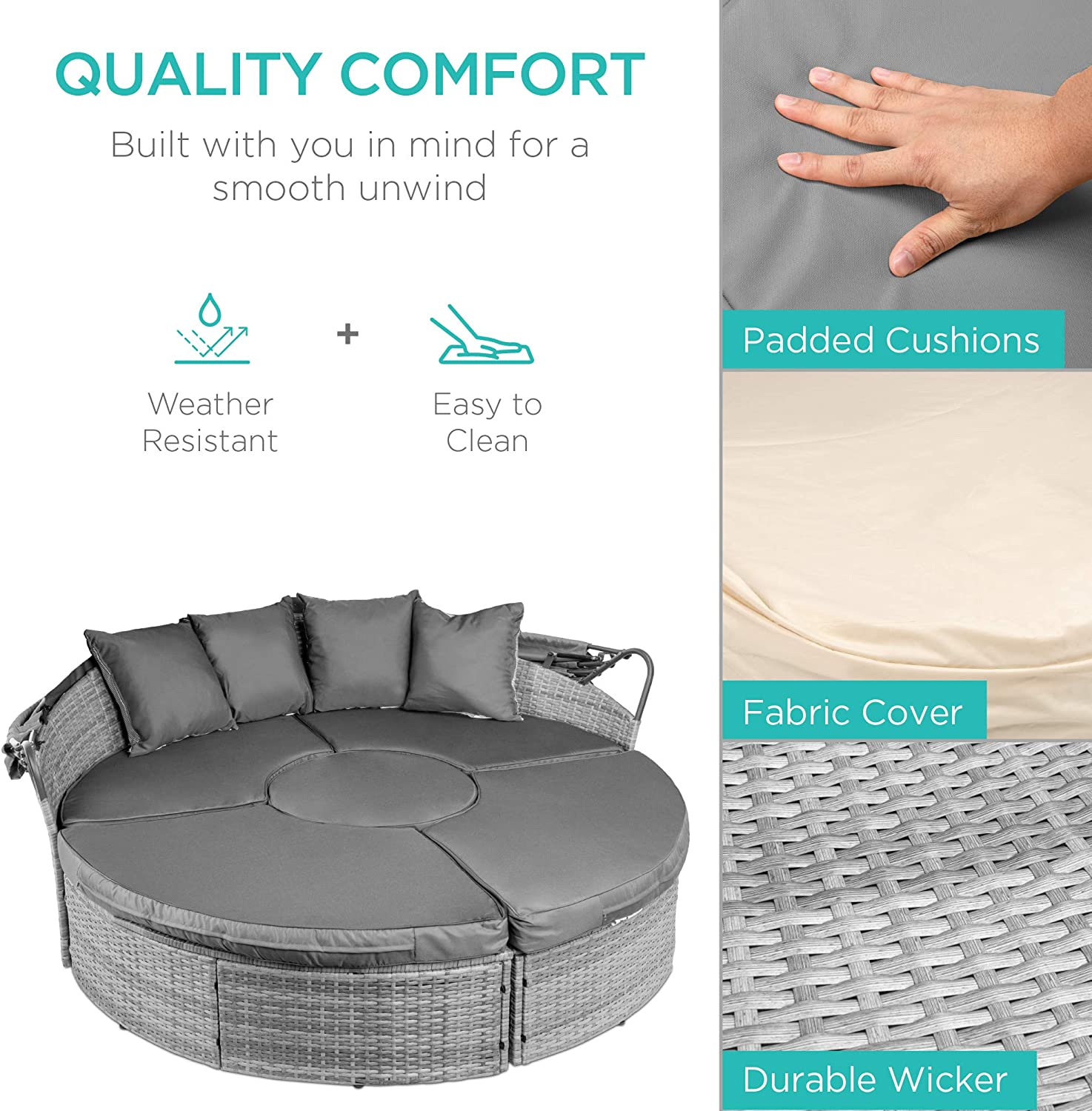 Best Choice Products 5-Piece Modular Patio Wicker Daybed Sectional Conversation Lounger Set w/ 2-in-1 Setup