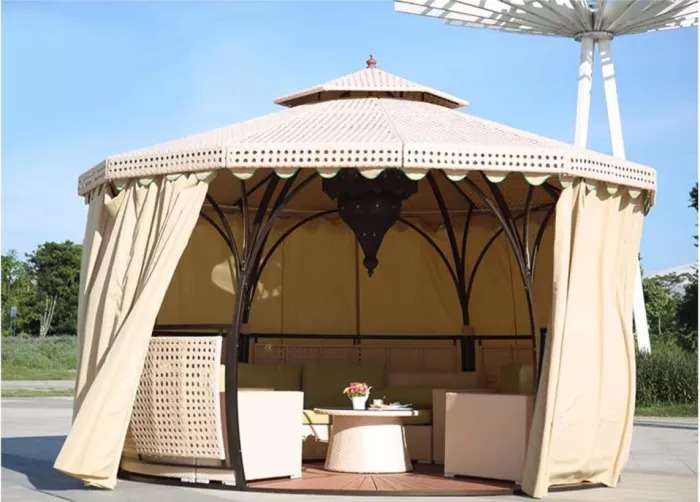 【Home&Garden】Outdoor European-style double-roofed garden gazebo with rattan roof