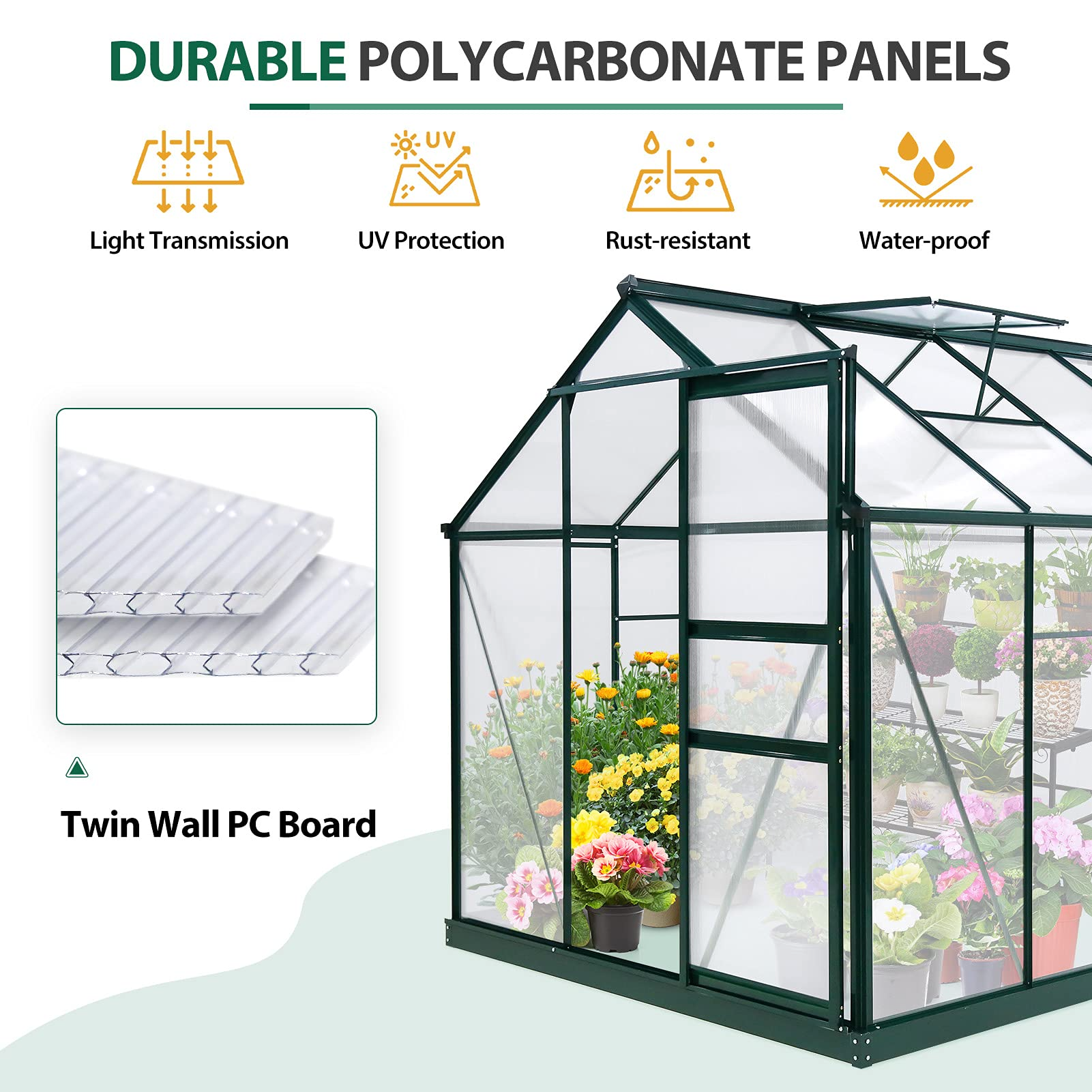【Home&Garden】6' x 8' x 7' Outdoor Walk-in Hobby Greenhouse with Sliding Door & Ventilation Window