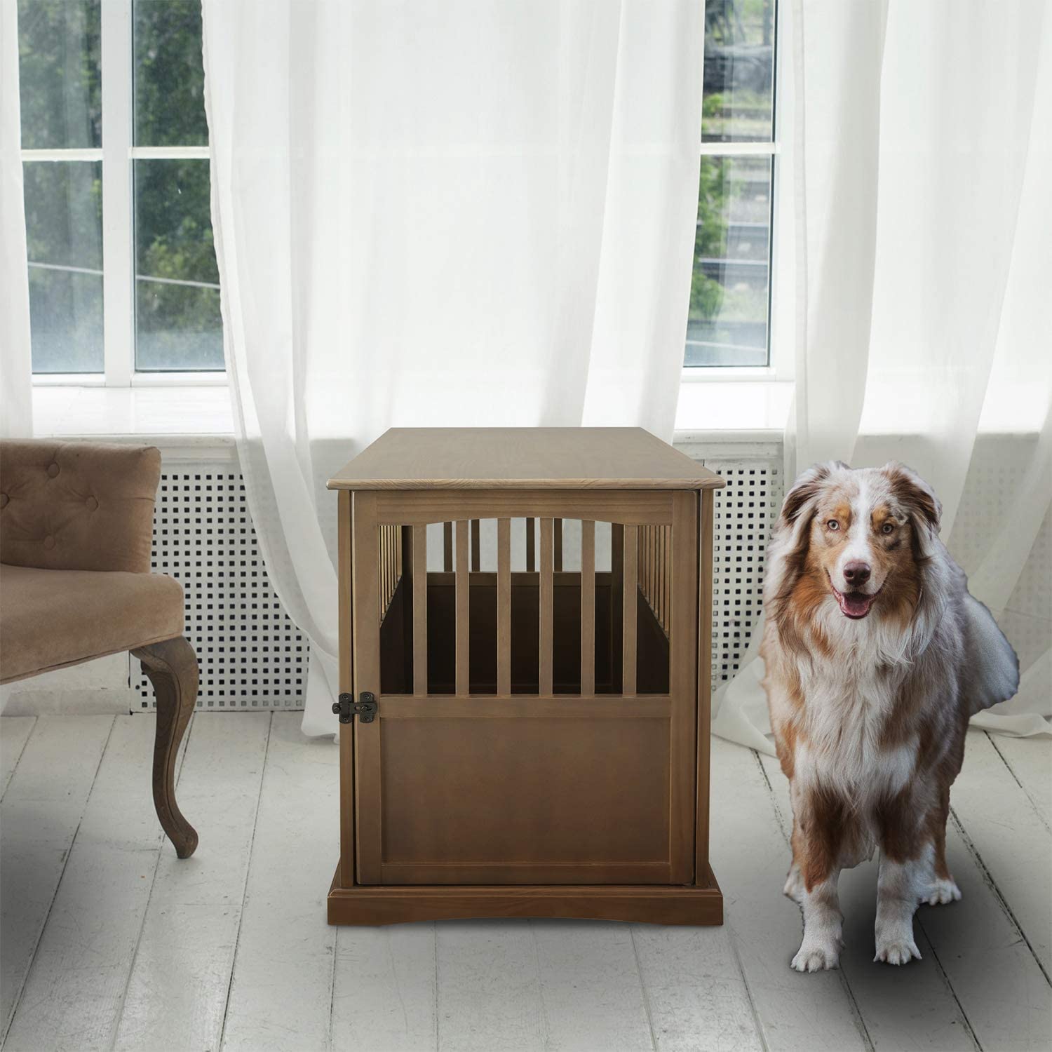 【Home&Garden】Wooden Large Pet Crate, End Table, Black