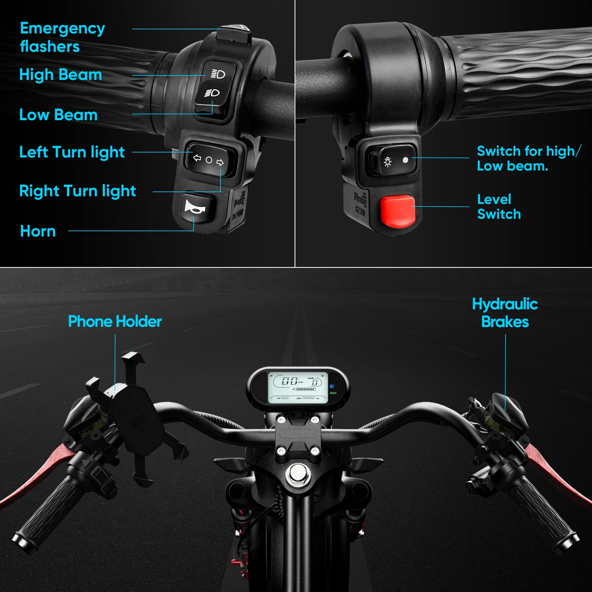 【Sports&Outdoors】Eahora M8 2000W 37MPH Electric Moped for Adults Street Legal, 60V 30Ah