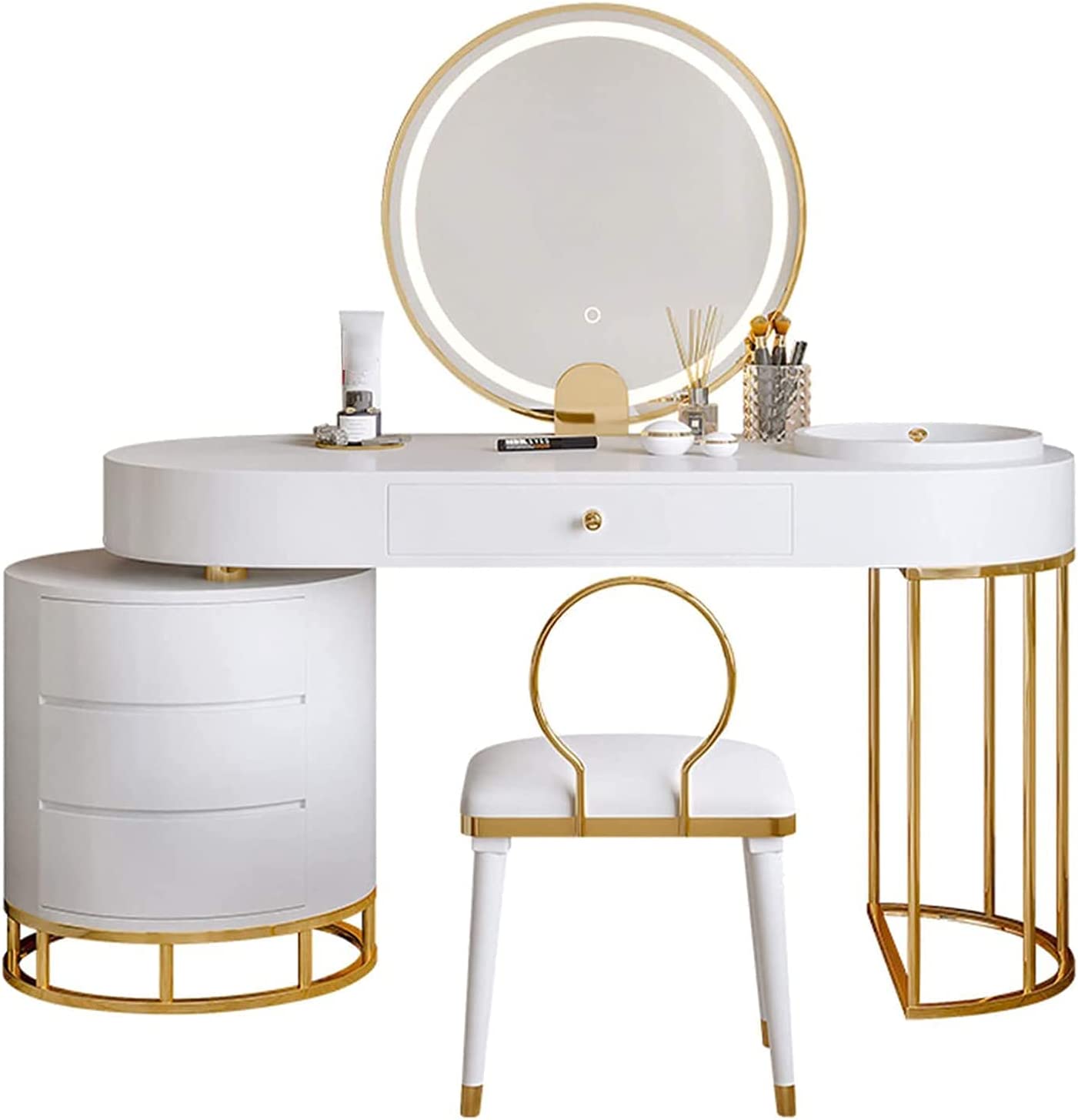 【Furniture】Dressing Table Set Vanity Desk Makeup Table with LED Lights Adjustable Brightness Mirror