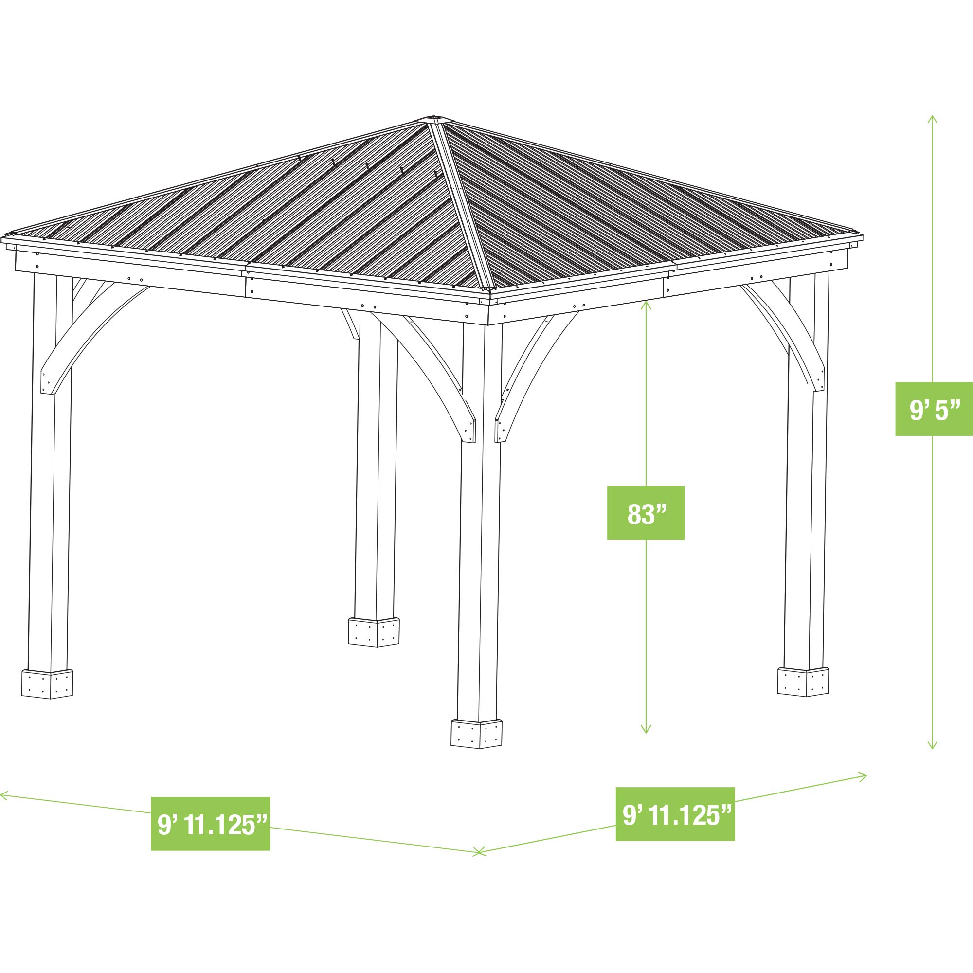 【Gazebo】Meridian 10x10 Solid Wood Patio Gazebo