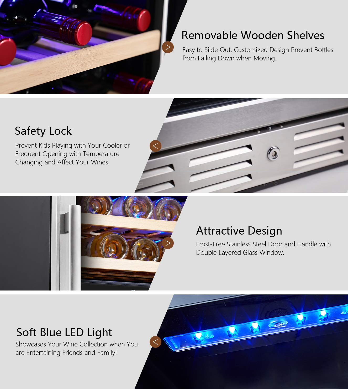 【Appliances】Kalamera 24'' Wine Cooler Refrigerator 46 Bottle Dual Zone Built-in or Freestanding Fridge