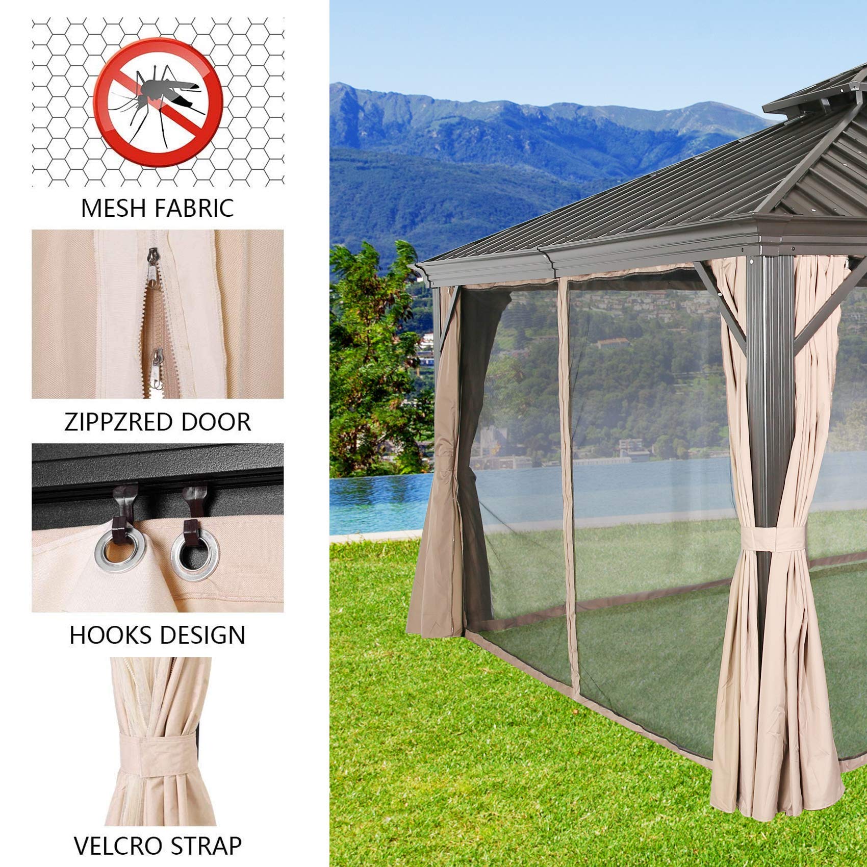 【Gazebo】Hardtop Gazebo with Netting and Curtains for Patios, Gardens, Lawns & Outdoor Activities