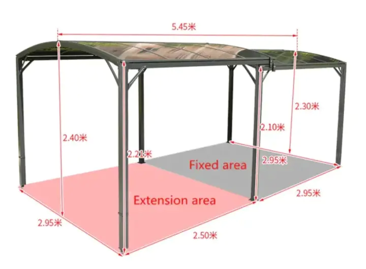 【Home&Garden】【BS】2.9x5.45meter Outdoor awning sliding retractable aluminum PC board