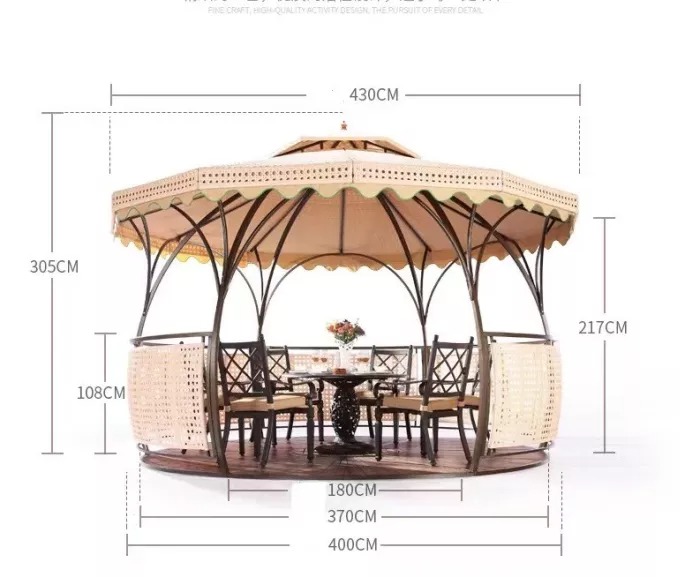 【Home&Garden】Outdoor European-style double-roofed garden gazebo with rattan roof