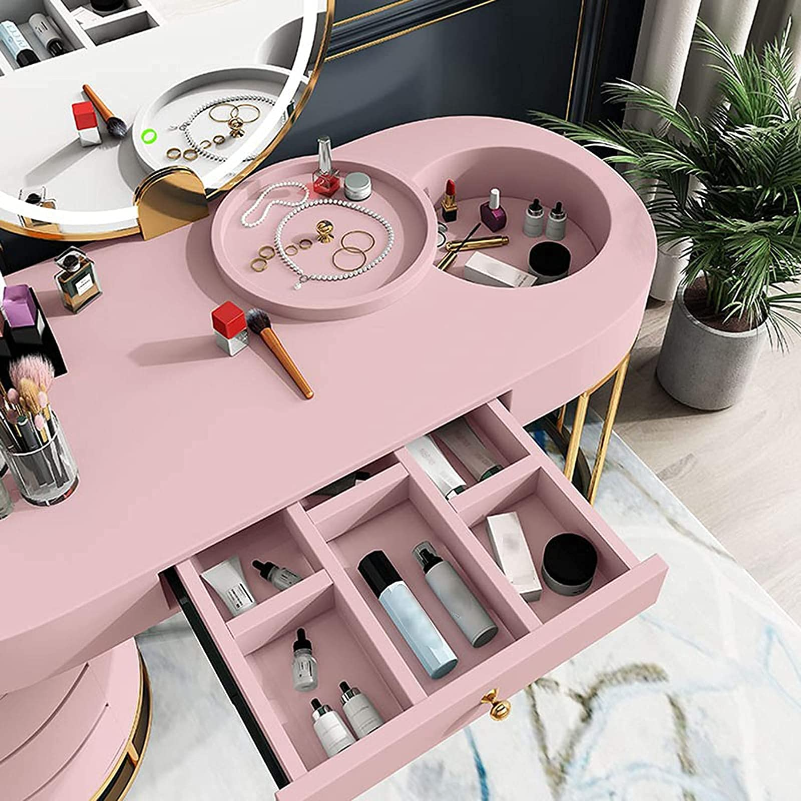 【Furniture】Dressing Table Set Vanity Desk Makeup Table with LED Lights Adjustable Brightness Mirror