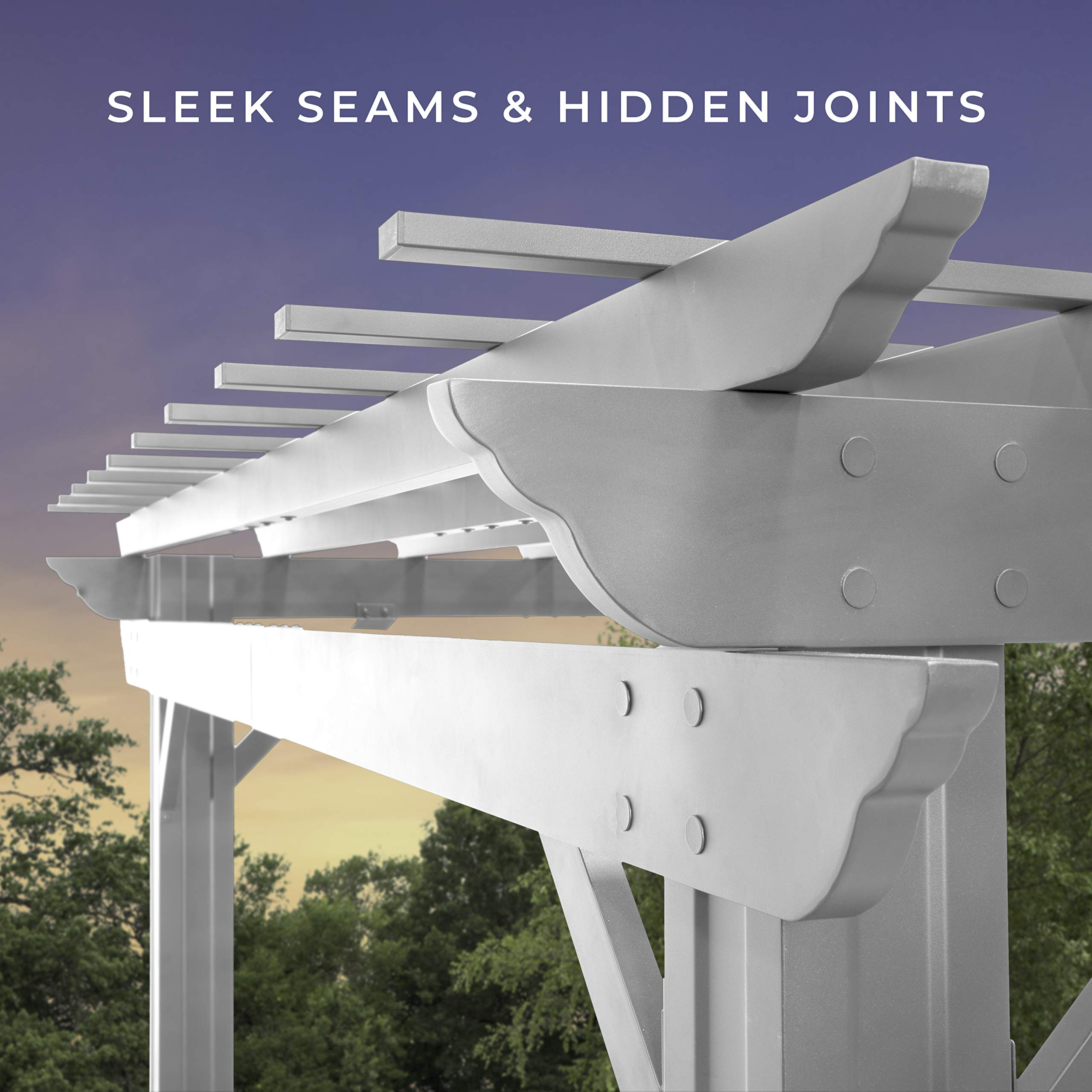 【Home&Garden】14' x 10' White Steel Traditional Pergola with Sail Shade Soft Canopy