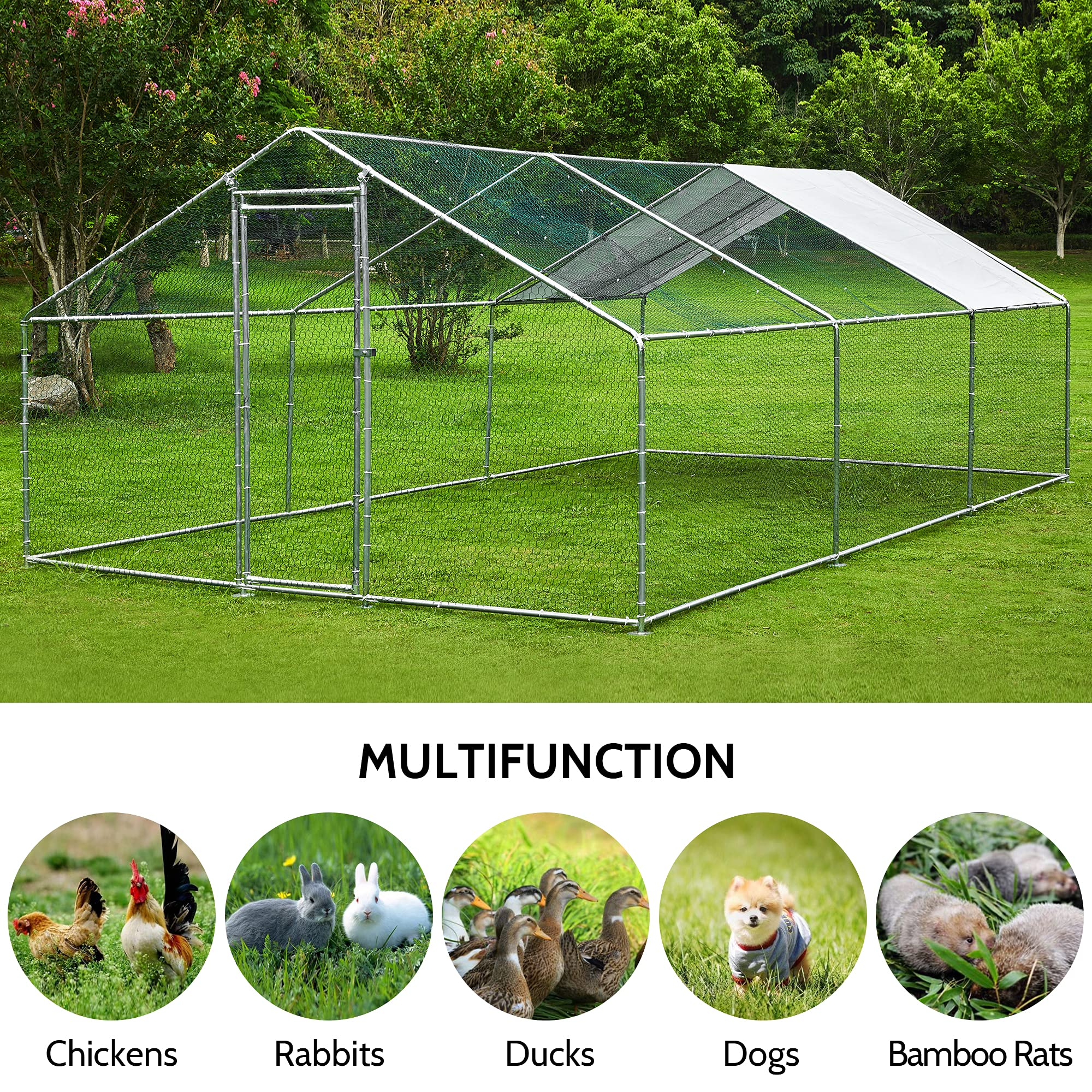 【Pet】Extra Large Metal Chicken Coop Walkin Poultry Cage Rabbits Habitat Cage(19.6'Lx9.8'Wx6.5'H)