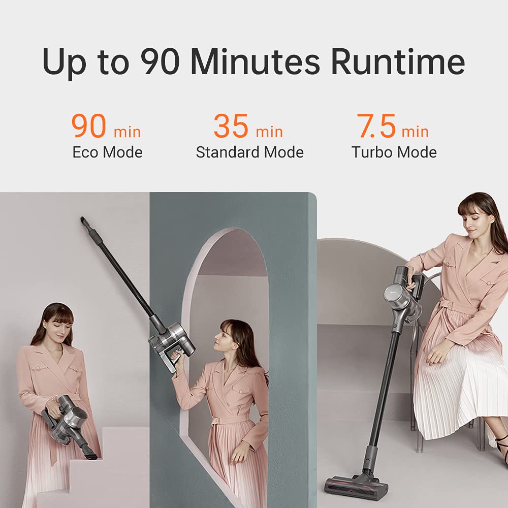 【Appliances】Cordless Vacuum Cleaner, 90min Long Runtime, 190 AW Robust Suction for Hard Floor Stairs