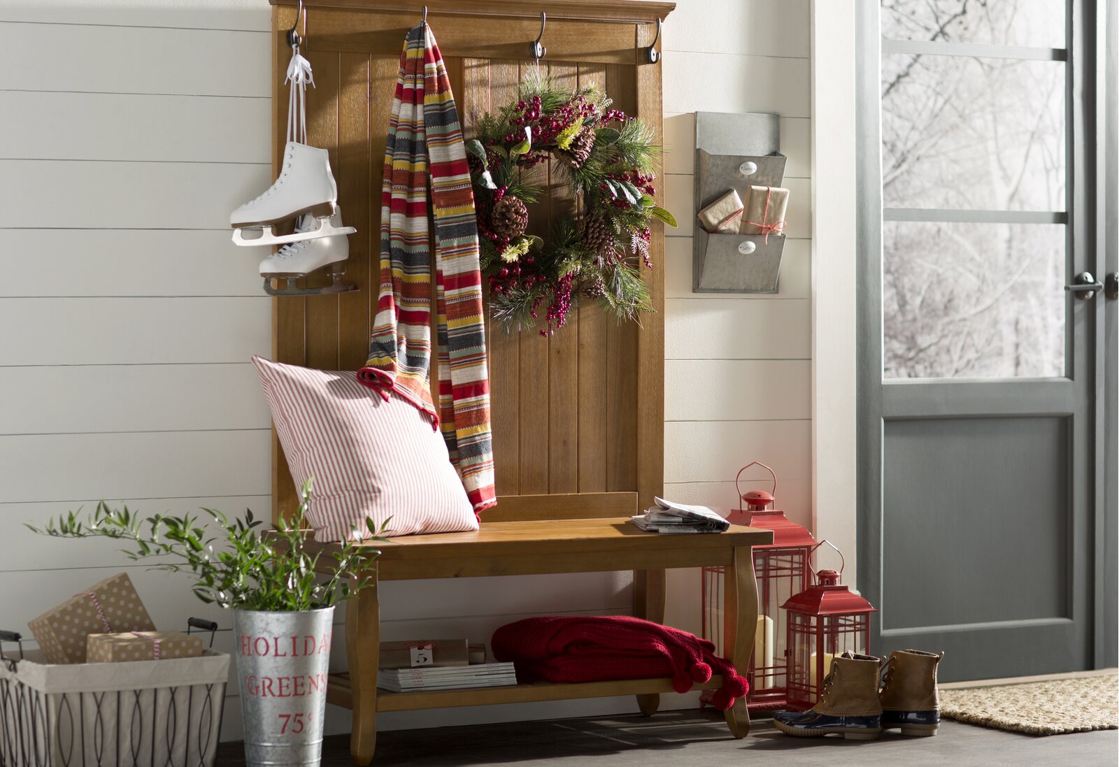 【Furniture】Bernnadette 40'' Wide Pine Solid Wood Hall Tree with Bench