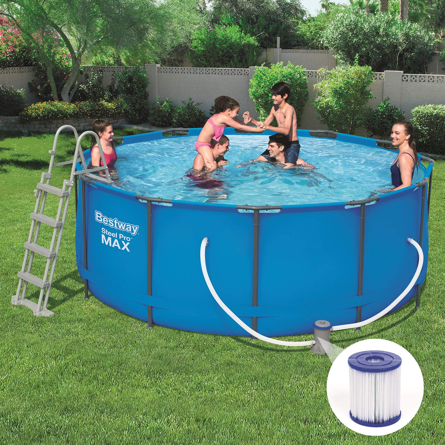 【Sports&Outdoors】Round Frame Swimming Pool with Filter, Steel Pro Max, 12ft