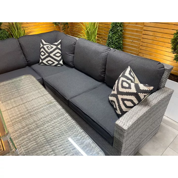 【Furniture】【BS】8 PCS Patio Furniture Set, Fire Table Set Sectional Outdoor Furniture Firepit Stone Grey