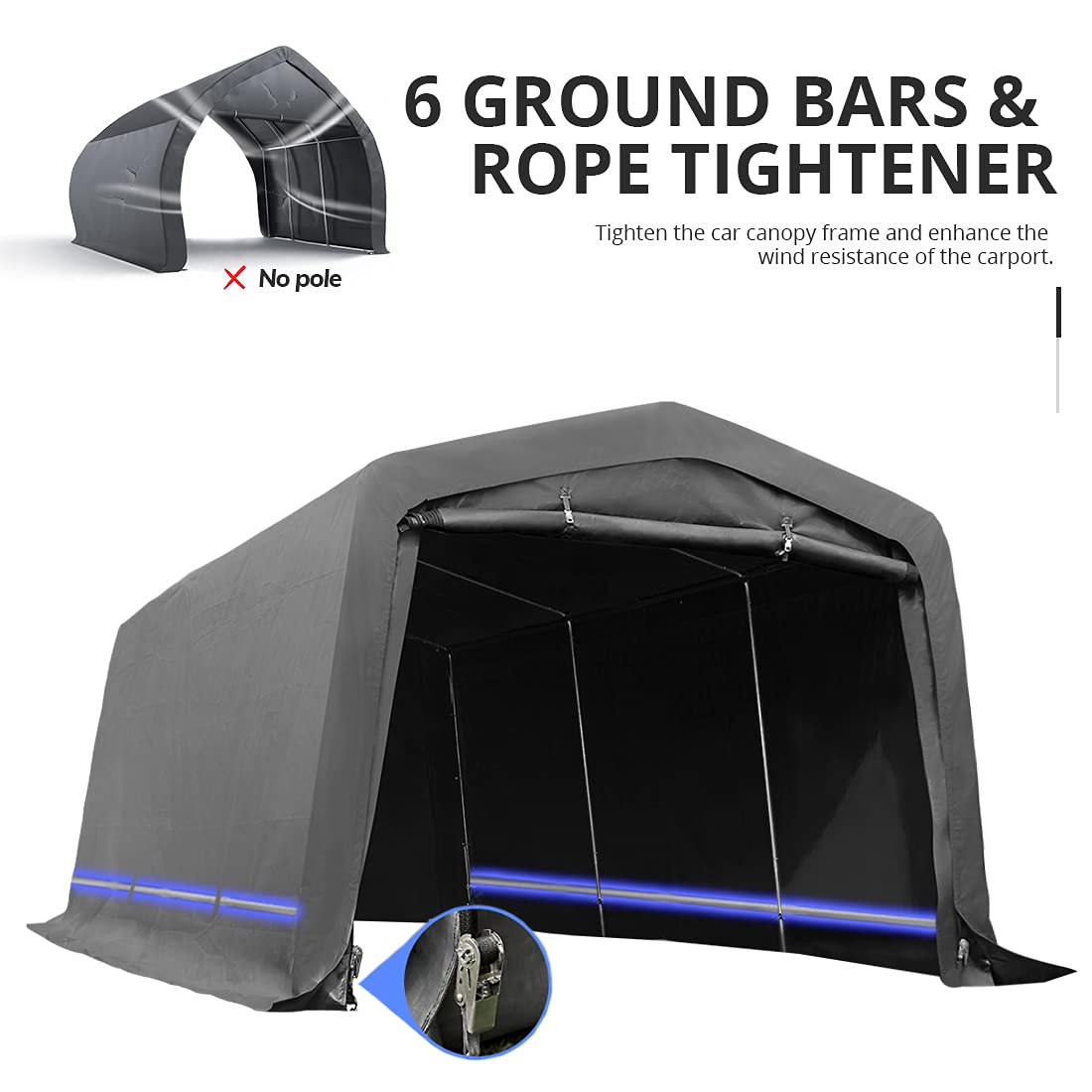 【Home&Garden】10' x 15' Heavy Duty Anti-Snow Garage, Peak Style Roof Carport Instant Garage