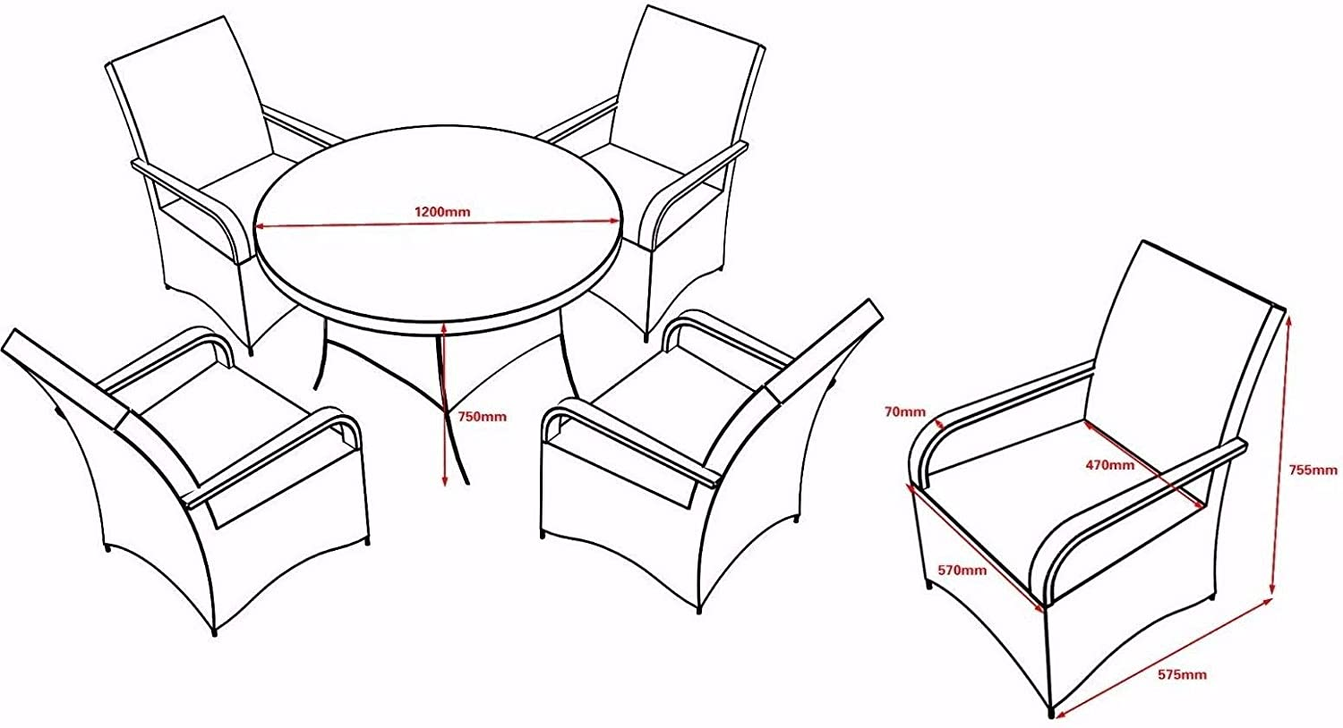 【Home&Garden】4 Seat Round Rattan Dining Table Chair Garden Furniture