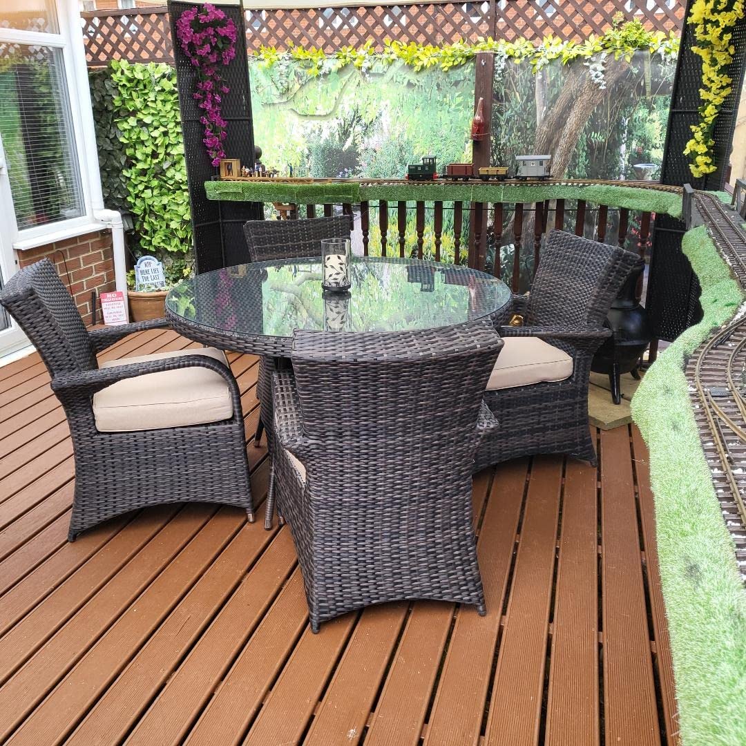 【Home&Garden】4 Seat Round Rattan Dining Table Chair Garden Furniture