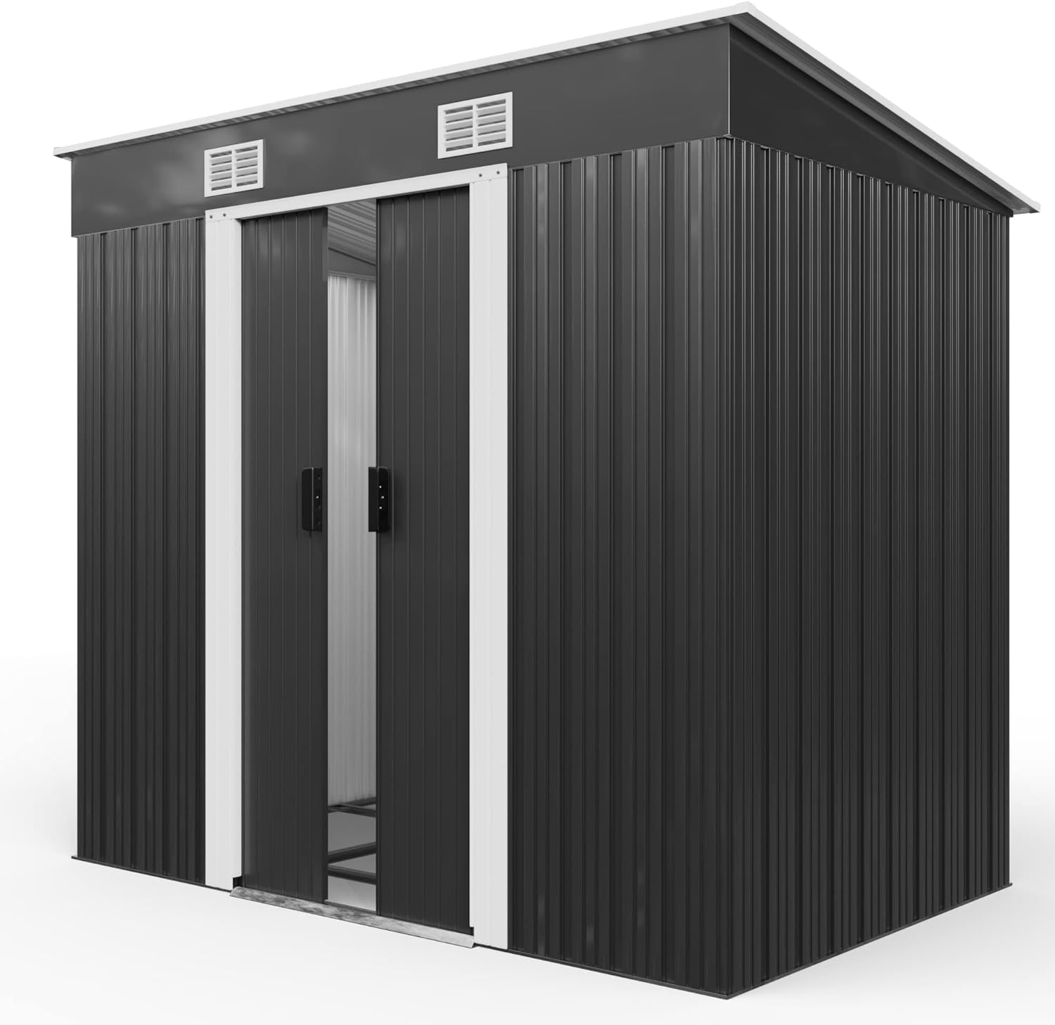 Keter Garden Metal Tool Shed 6x4ft | Outdoor Tool Storage Garden Room | Sloped Shed Roof | Sliding Double Doors Brown exterior feels like wood and never fades Comes with shed base pad《NO8》