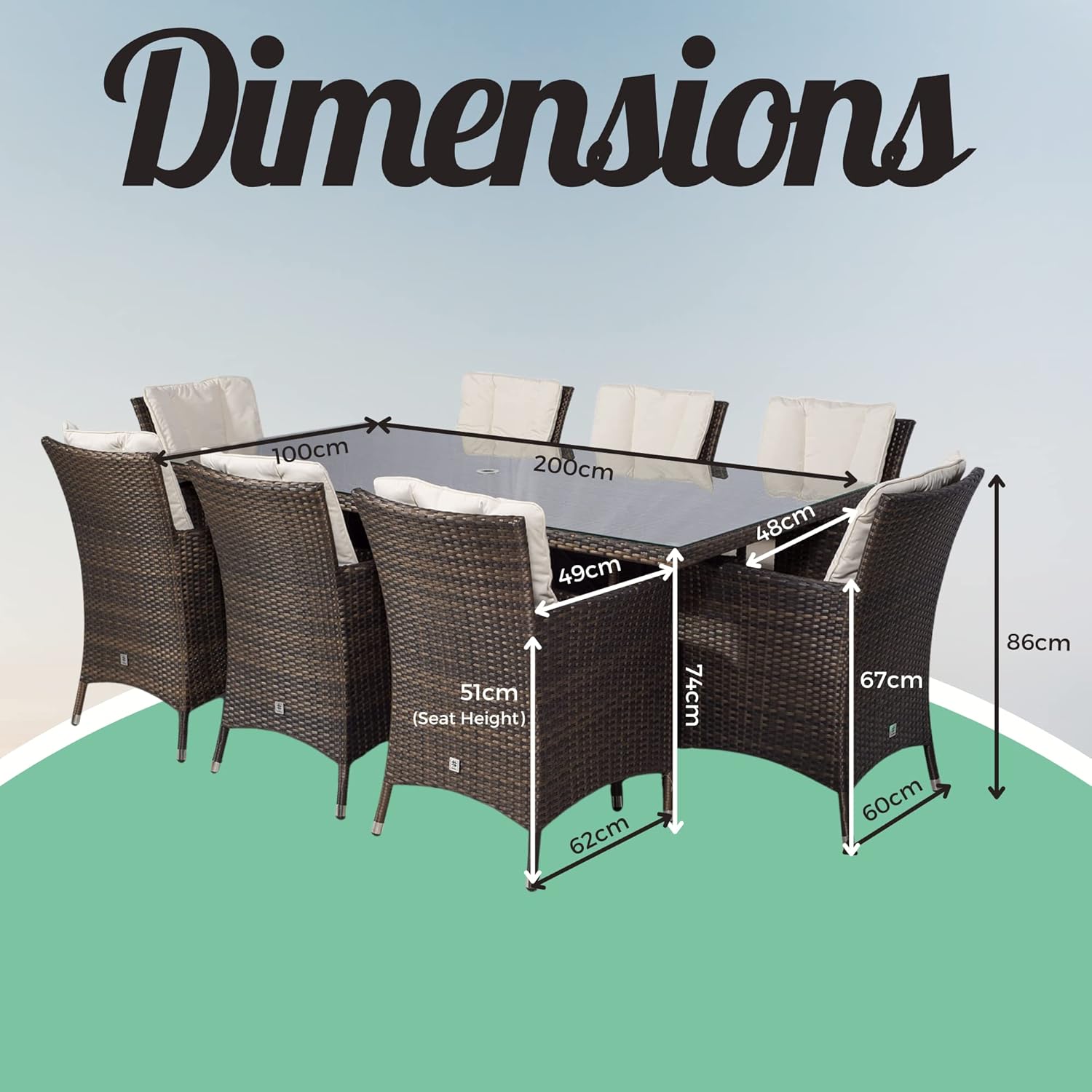 Savannah Rattan Dining Set | Large Rectangle 8 Seater Brown Rattan Dining Set | Outdoor Poly Rattan Garden Table & Chairs Set | Patio Conservatory Wicker Garden Dining Furniture with Parasol & Cover《NO8》