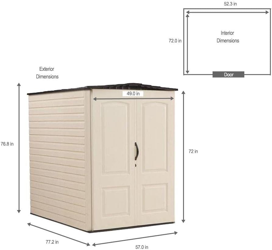 Rubbermaid Large Vertical Resin Outdoor Storage Shed With Floor (6.2 x 4.6 Ft), Weather Resistant, Beige/Brown, Organization for Home/Backyard/Garden Tools/Lawn Mower/Bike Storage/Pool Supplies《NO8》